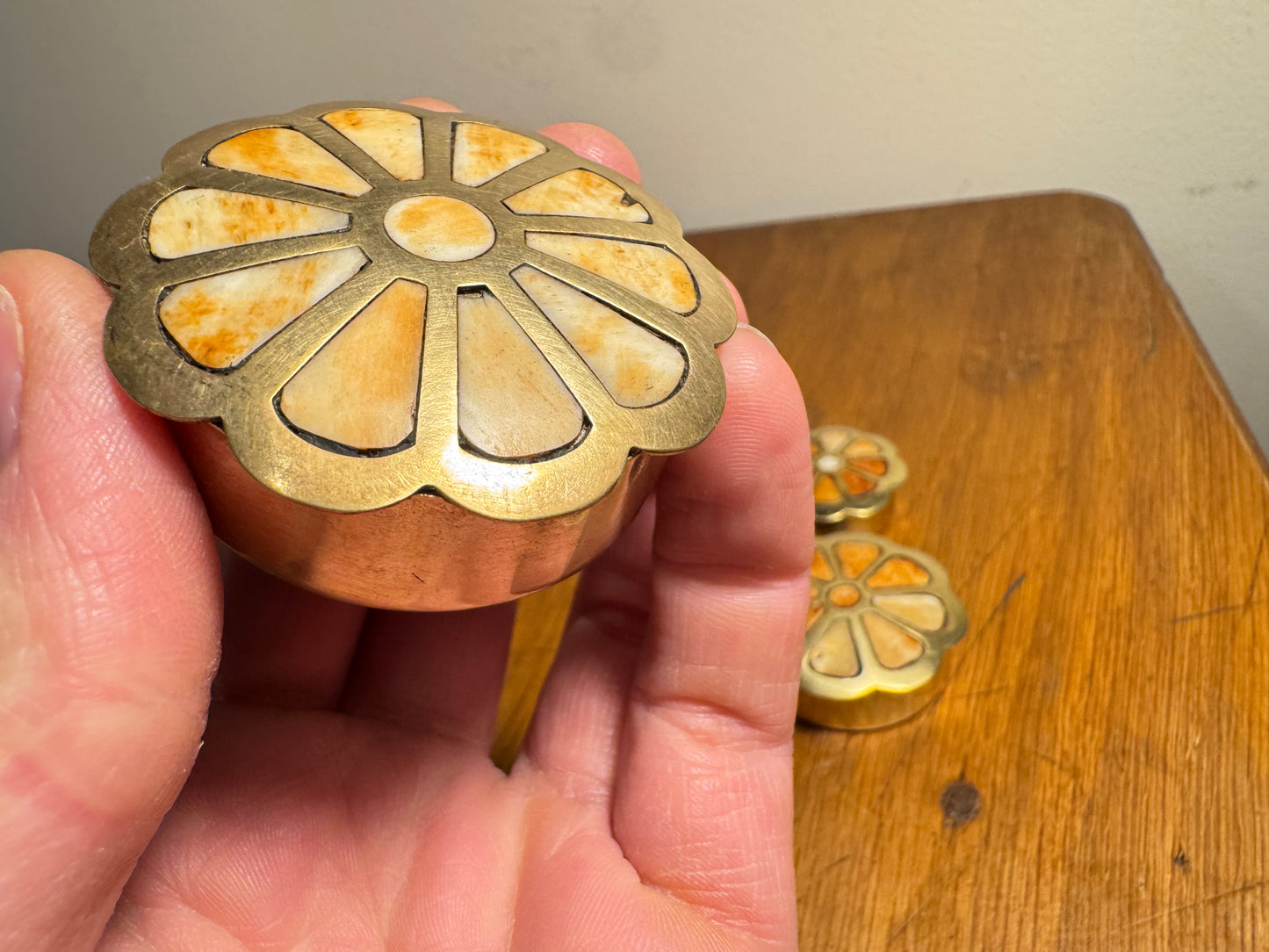 Set of 3 Small Brass Flower Pill Boxes | Vintage Retro | Trinket Box |