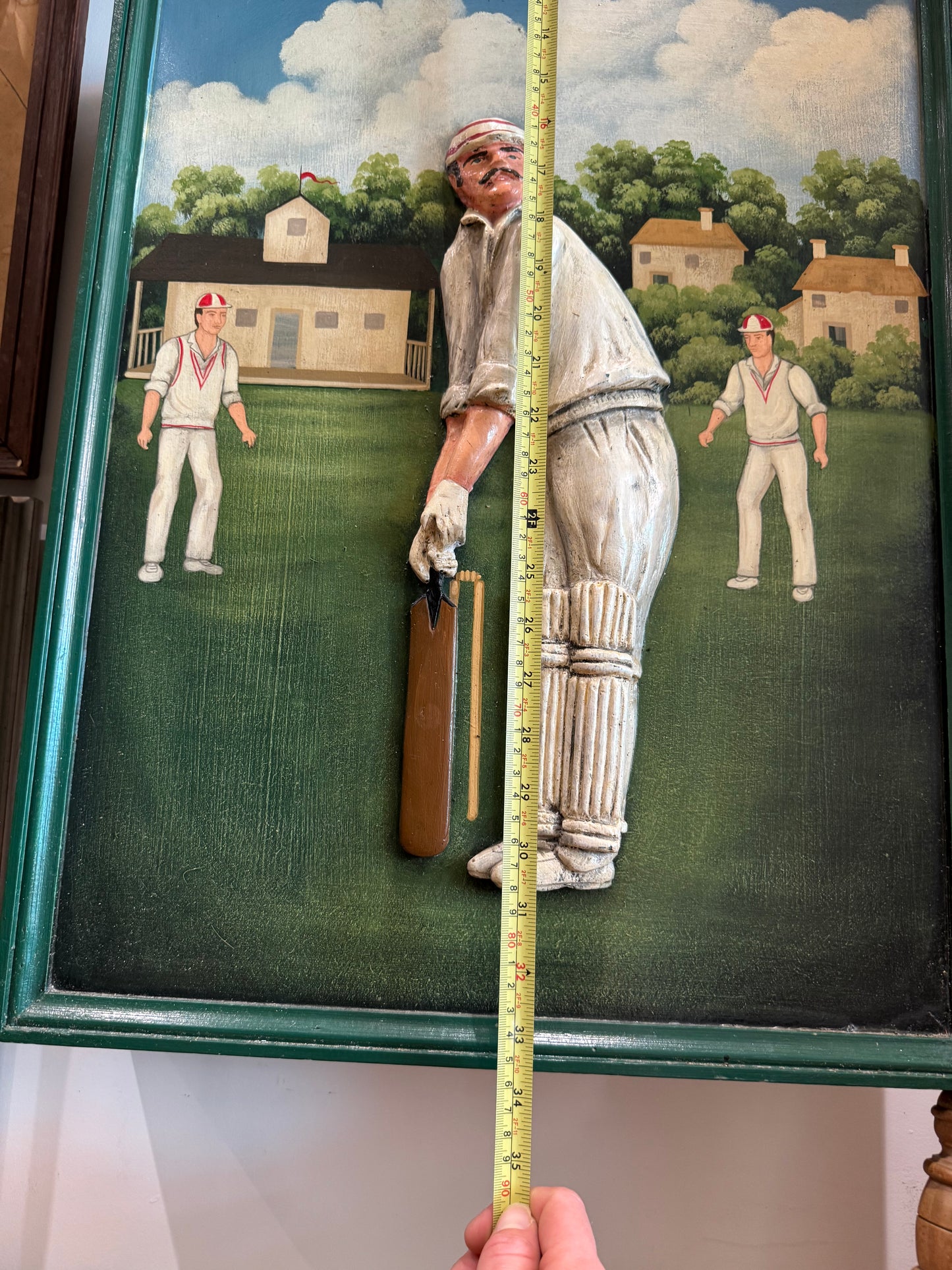 St Lawrence Cricket Club Wooden Wall Cabinet | Handcarved & Handpainted | Vintage Antique | British Cricket |