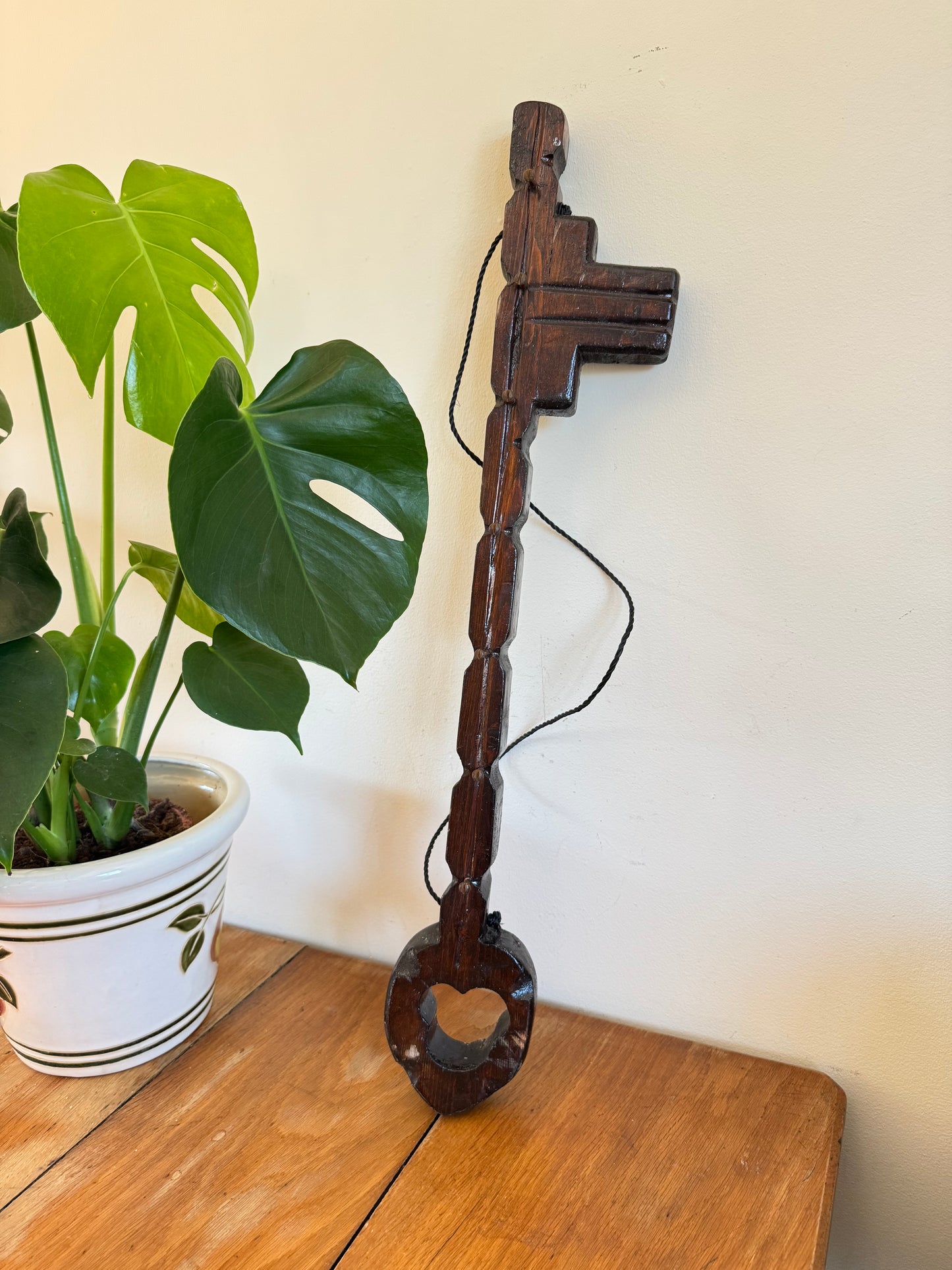 Large Rustic Wooden Key Hook Holder | Vintage Retro | Folk Art | Handcrafted |