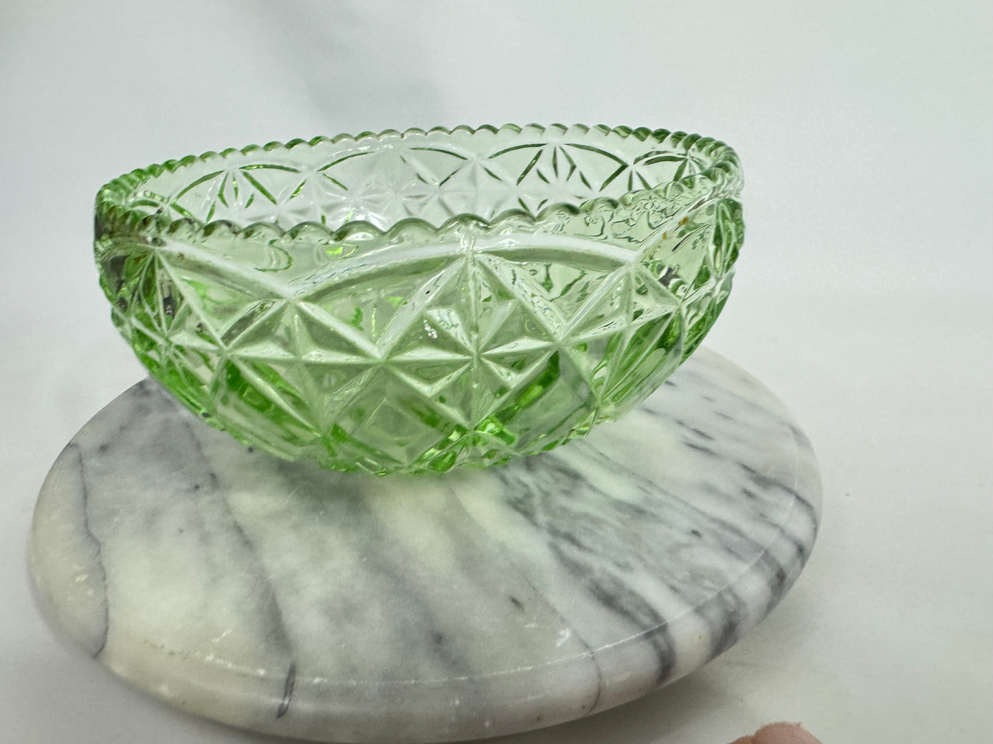 Green Cut Glass Decorative Bowl | Vintage Retro | Depression Glass | Fruit Bowl | Statement/Centrepiece Bowl