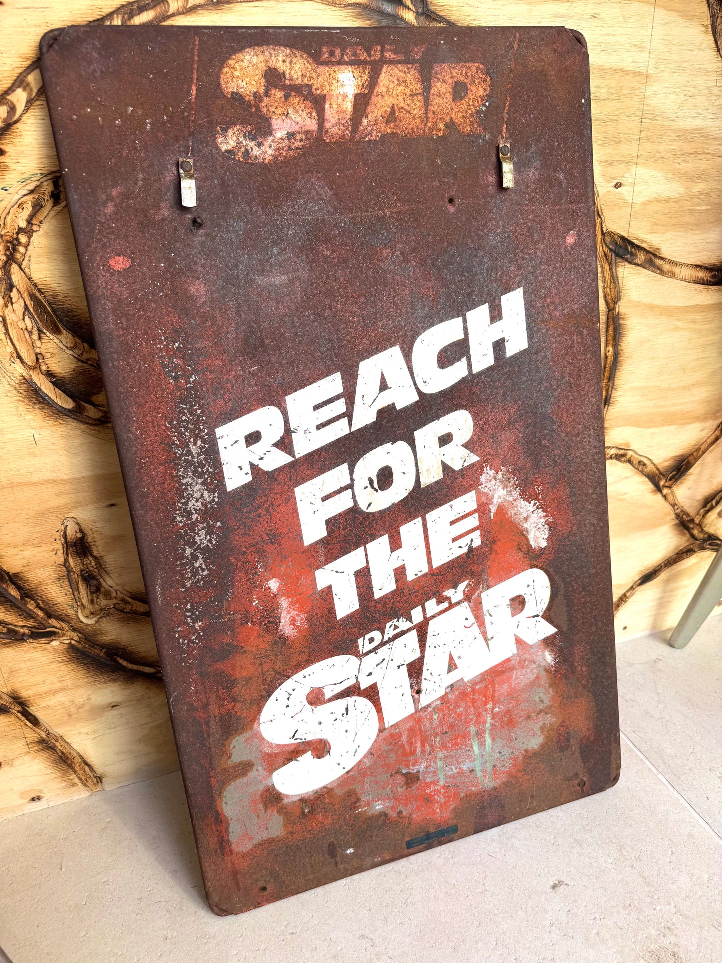 Large Daily Star Newspaper Advertising Metal Sign | Weathered Distressed | Vintage Retro | Reach For The Daily Star |