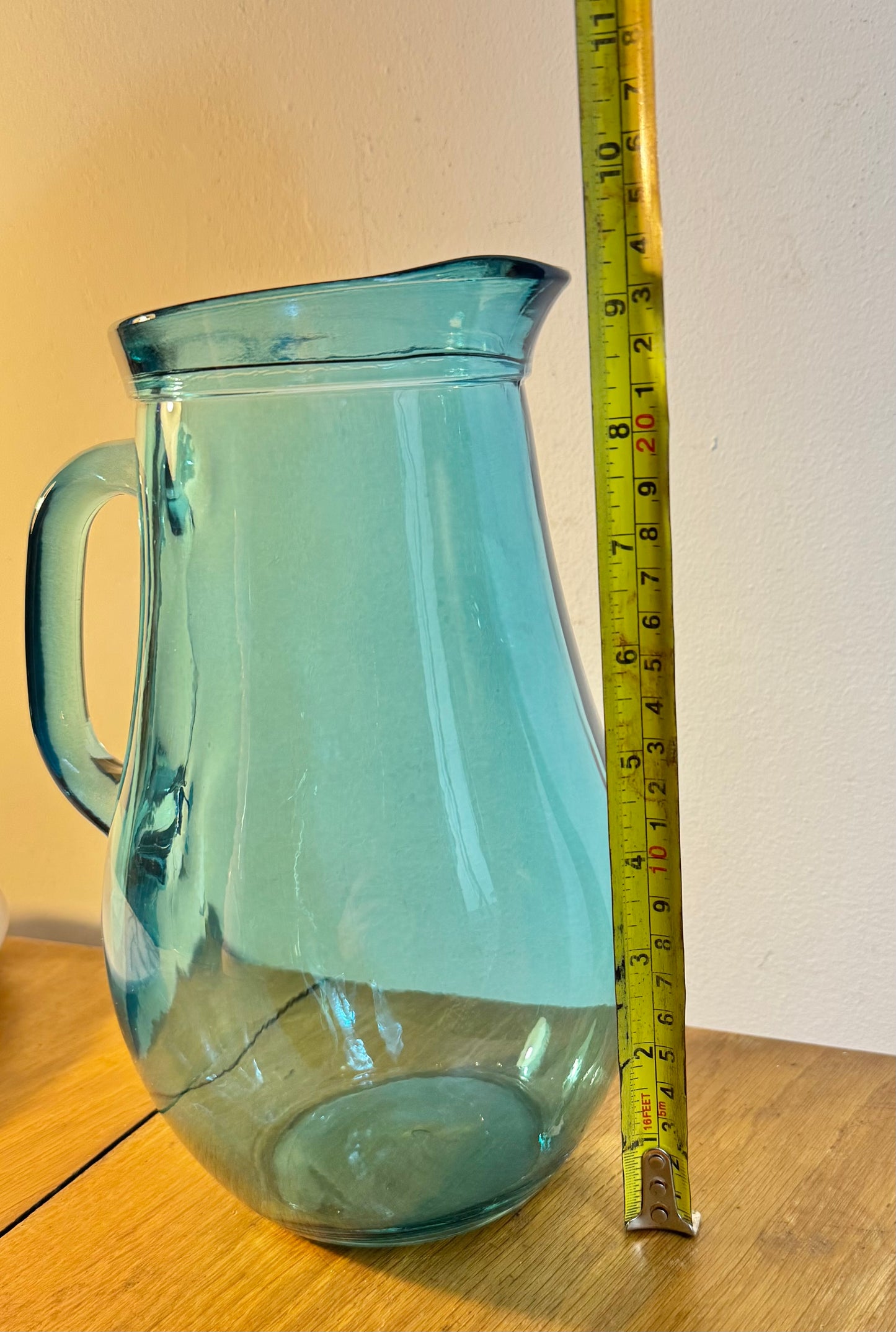 Turquoise Glass Jug | Vintage Retro Barware| Quirky Unique Cocktail Pitcher | Flower Vase |