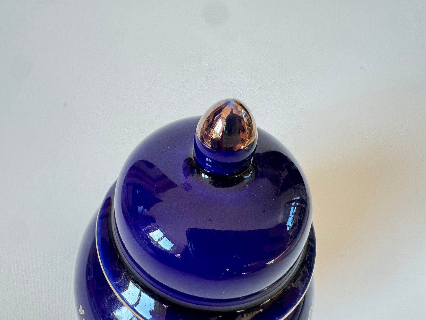 Miniature Japanese Ginger Jar Deep Blue with Gold Trim and Floral Detail Vintage