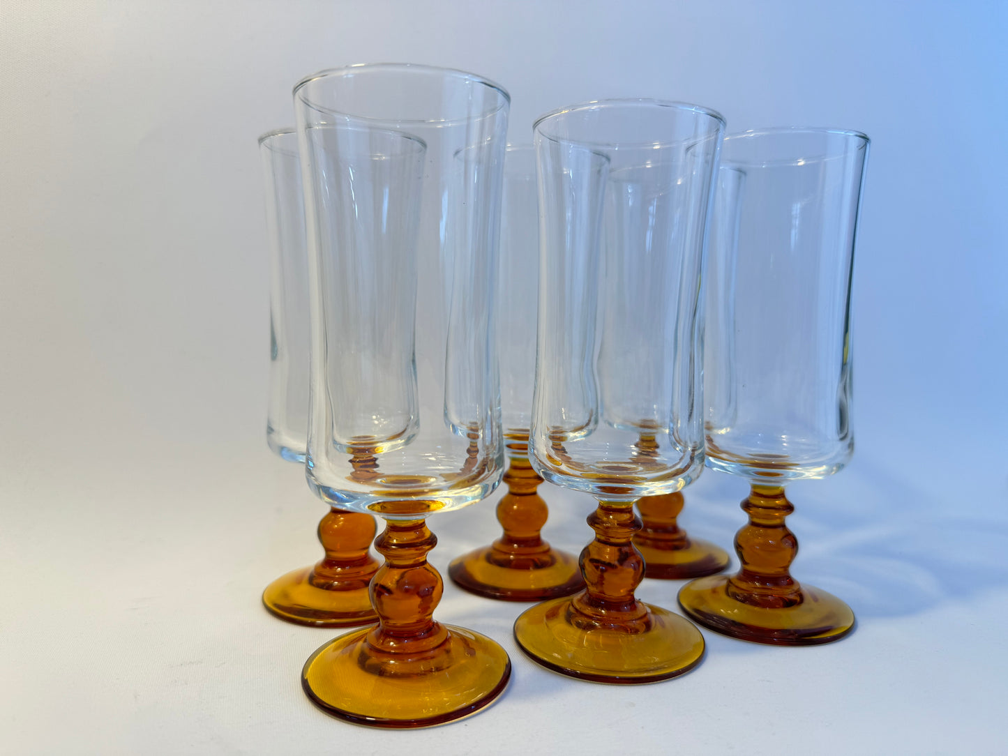 Luminarc Amber Stem Champagne Flute Glasses | Vintage Retro Barware | French Made in France