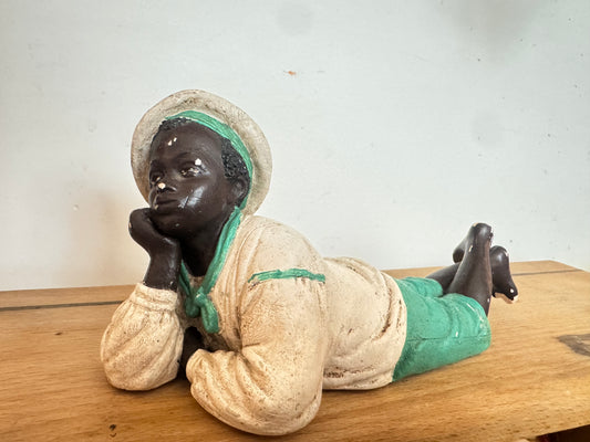 Ornament of Boy Laying | Afro American | Black Figure | Vintage |