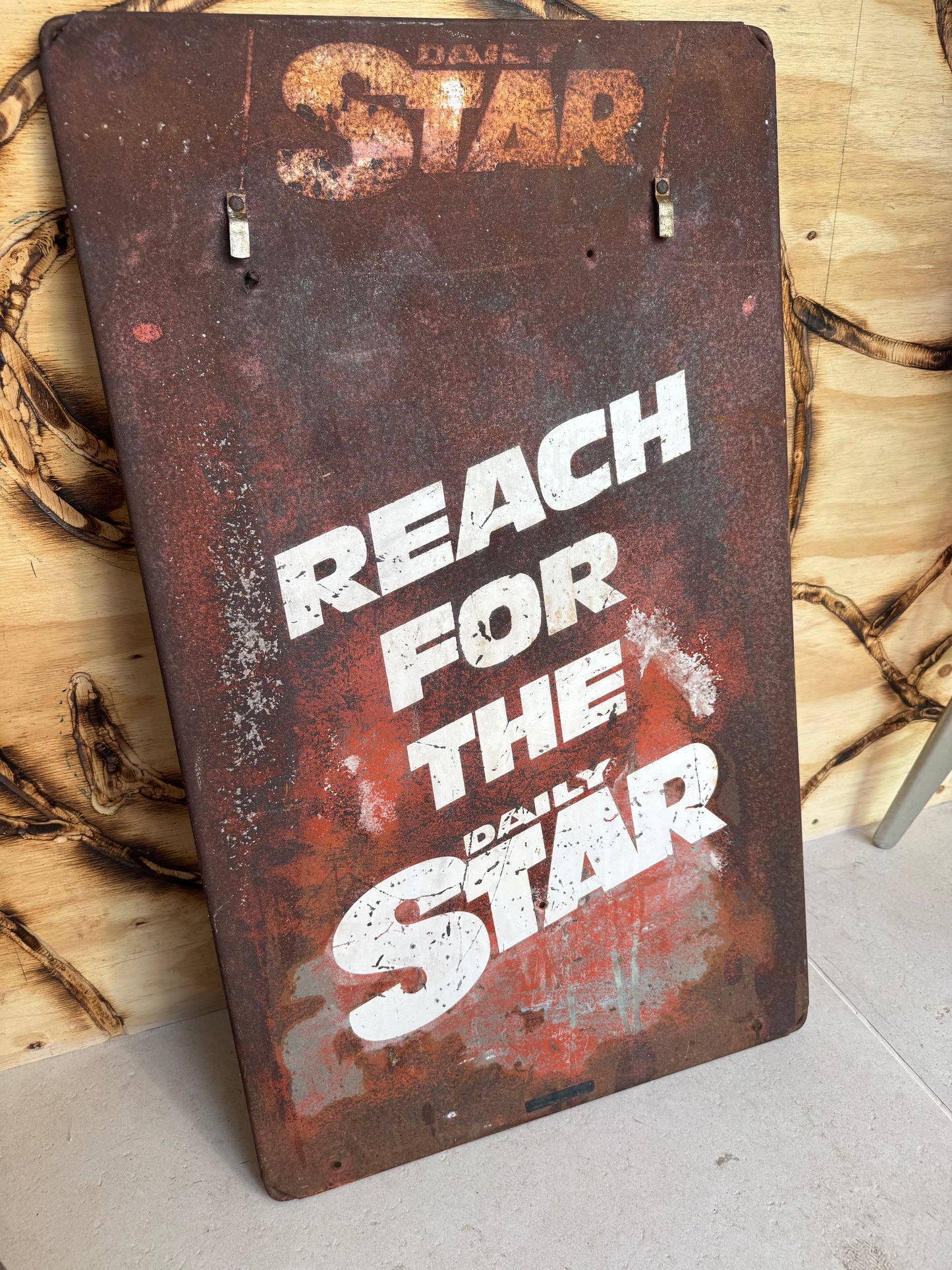 Large Daily Star Newspaper Advertising Metal Sign | Weathered Distressed | Vintage Retro | Reach For The Daily Star |
