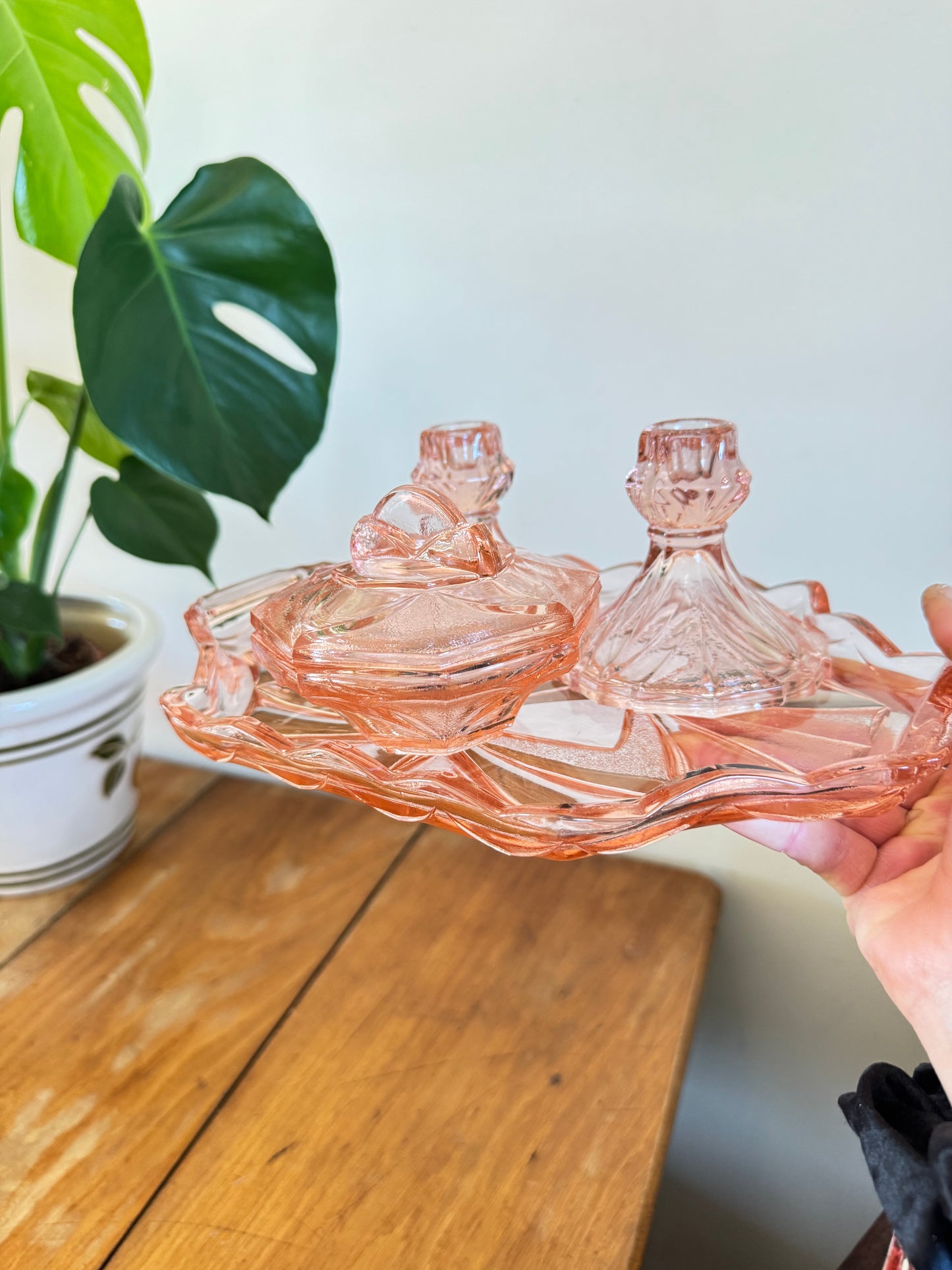 Pink Glass Vanity Set | Dressing Table | Retro Vintage Unique |