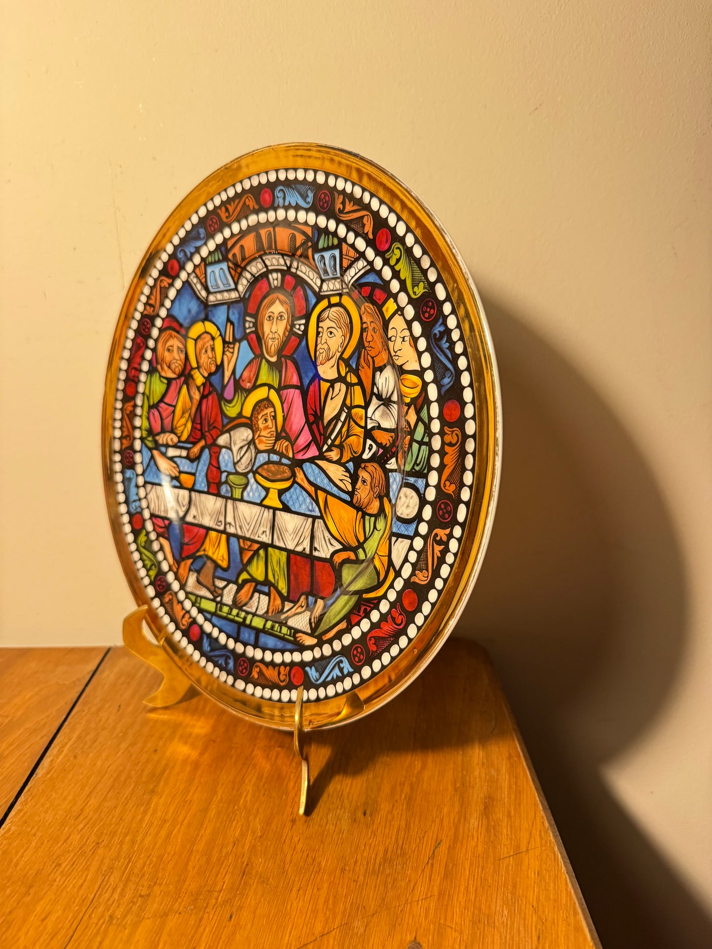 Decorative Colourful Wall Plate of Last Supper | Bone China | Made in England | Religious Quirky | Vintage Retro |