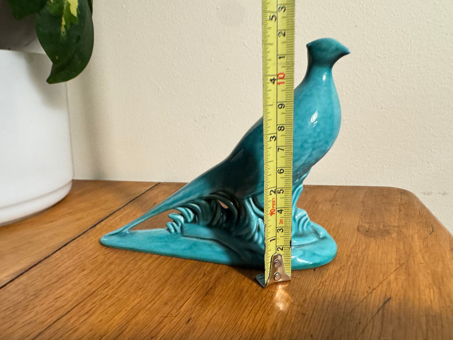 Turquoise Green Ceramic Pheasant Statue Ornament | Vintage Retro Decor | Made in UK |
