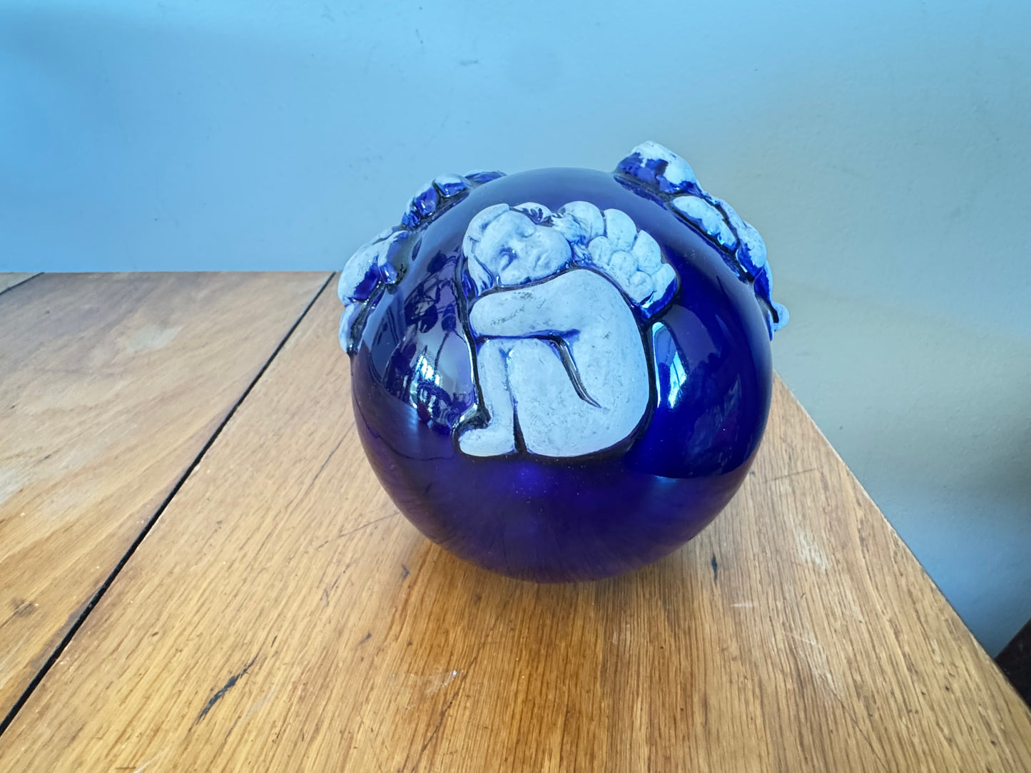 Ceramic Glazed Orb with Cherub Detail | Vintage Retro |