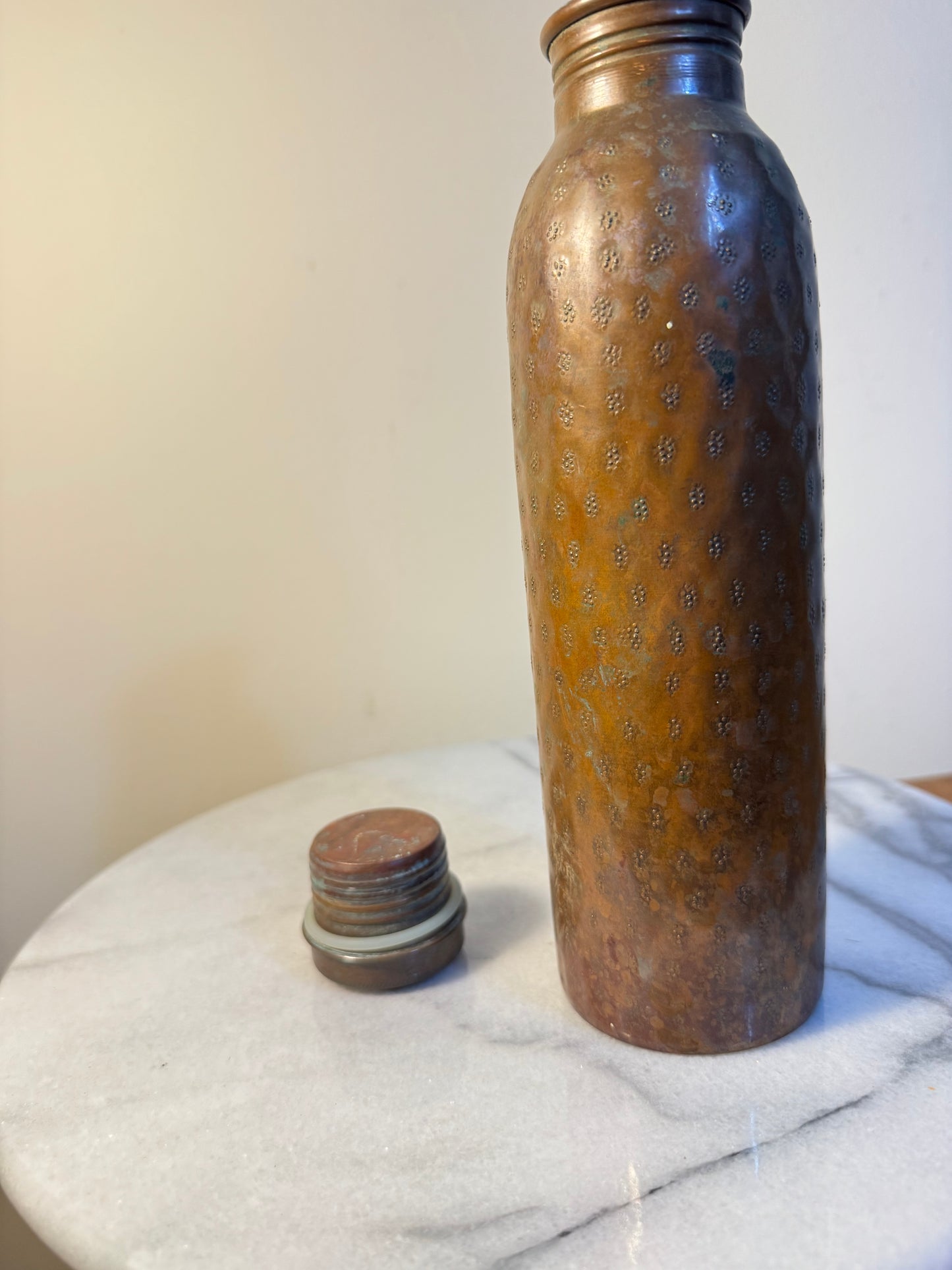 Hammered Copper Flask Bottle with Screw Top Lid | Vintage Retro Antique |