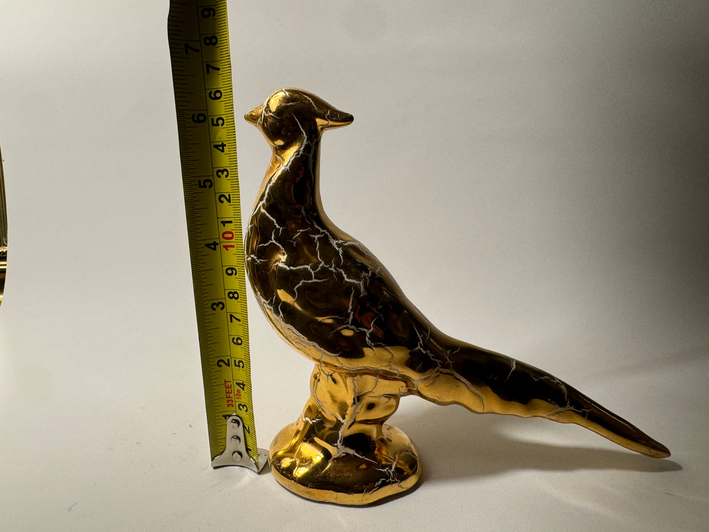 22K Handpainted Gold Ceramic Pheasant Statue Ornament | Canada | Vintage Retro |