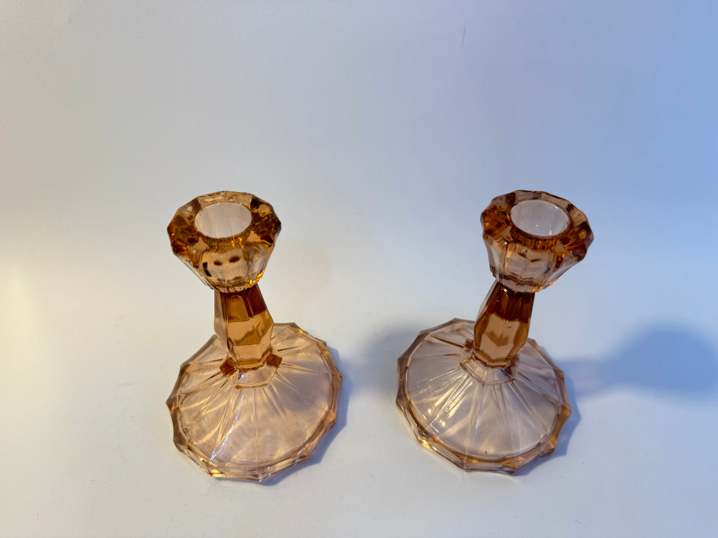 Pink Thick Cut Glass Candlestick Holders | Vintage Retro Homeware |