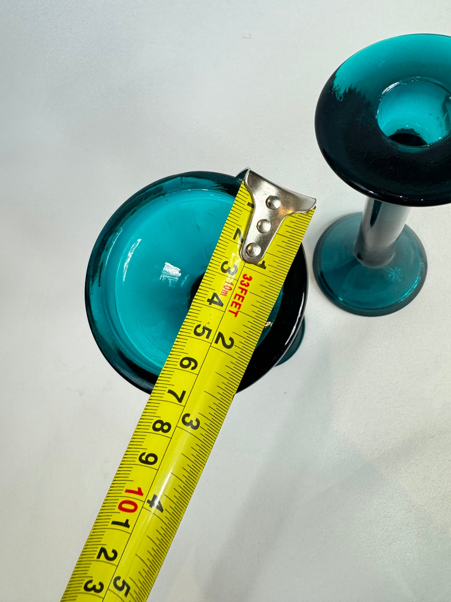 Turquoise Glass Candlestick Holders | Set of 2 | Vintage Retro