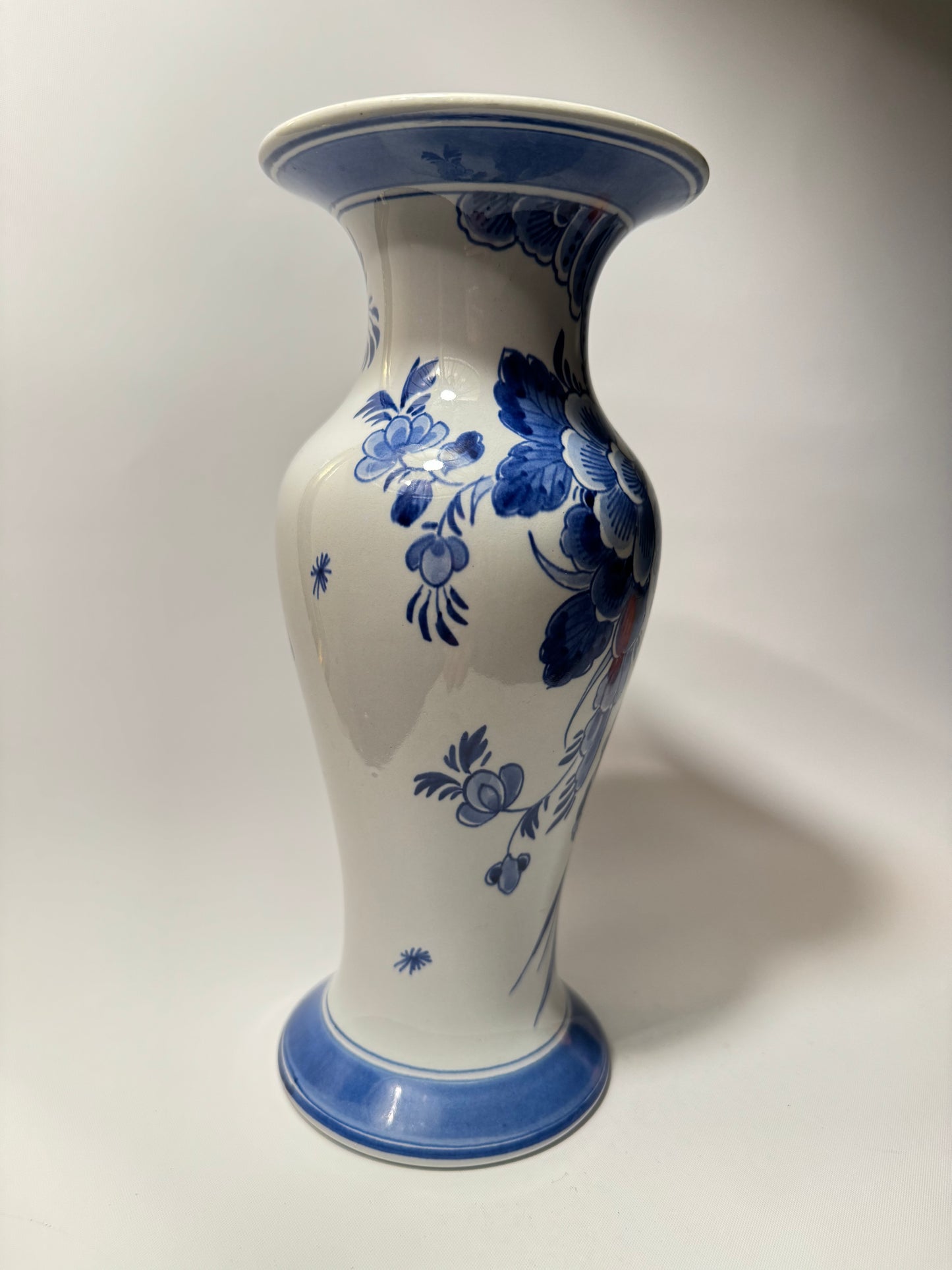 De Porceleyne Fles Royal Delft 1984 Handpainted Peacock Vase | Vintage Retro | Rare Unique |