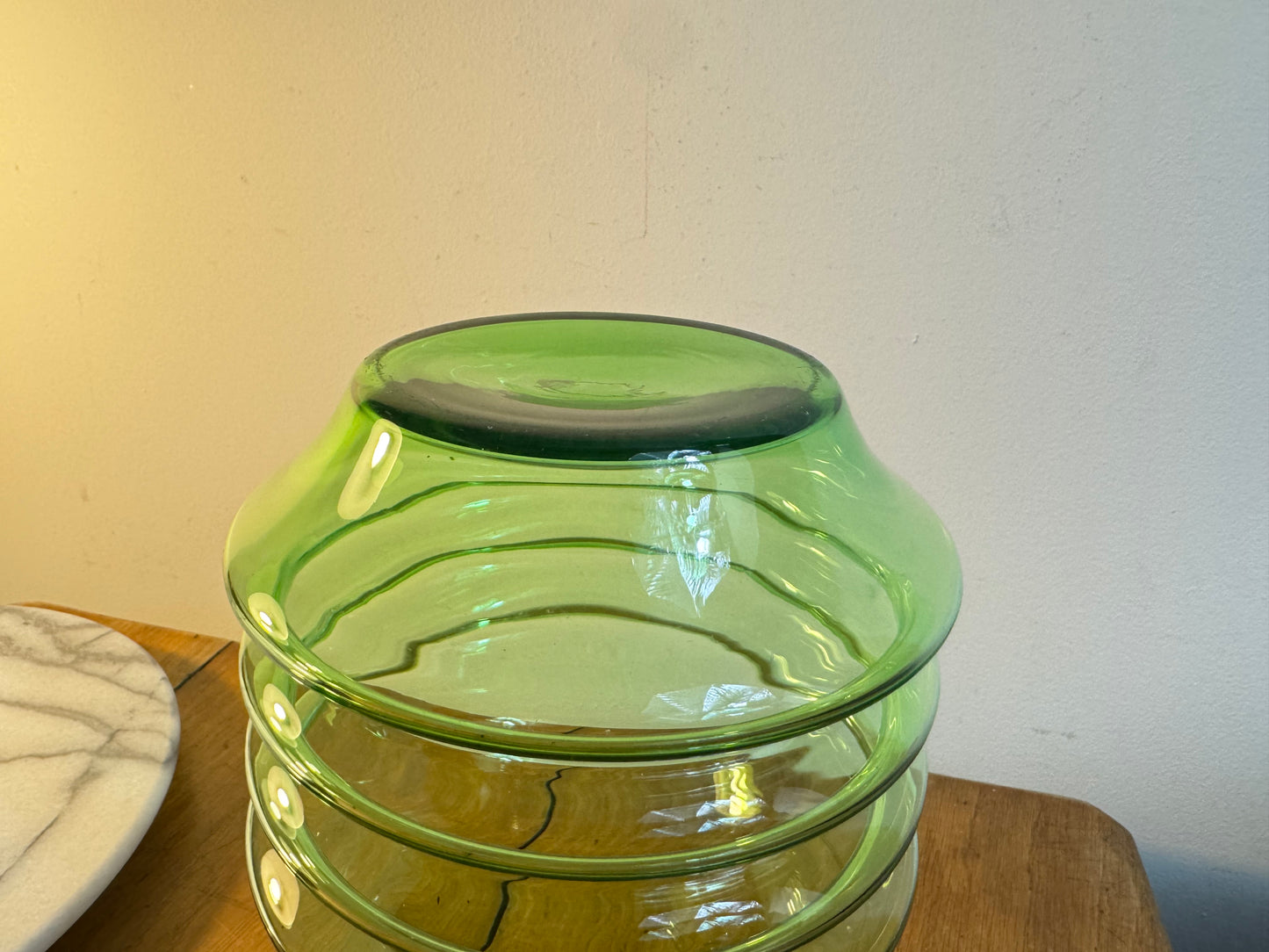 Green Hooped Glass Vase | Vintage Retro | Unusual Unique Quirky | Scandi |