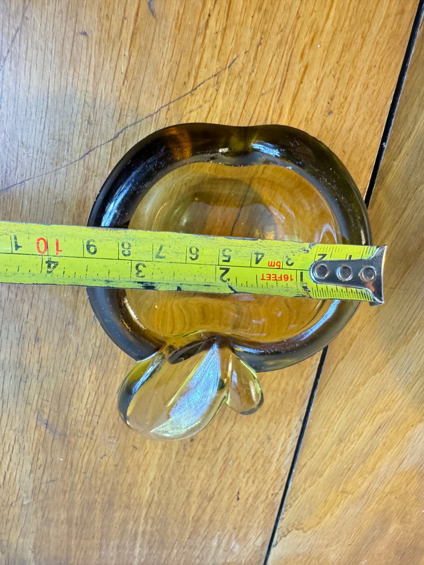 Yellow Thick Glass Apple Shaped Ashtray with Cigar Holder | Vintage Art Glass | Retro Kitsch |