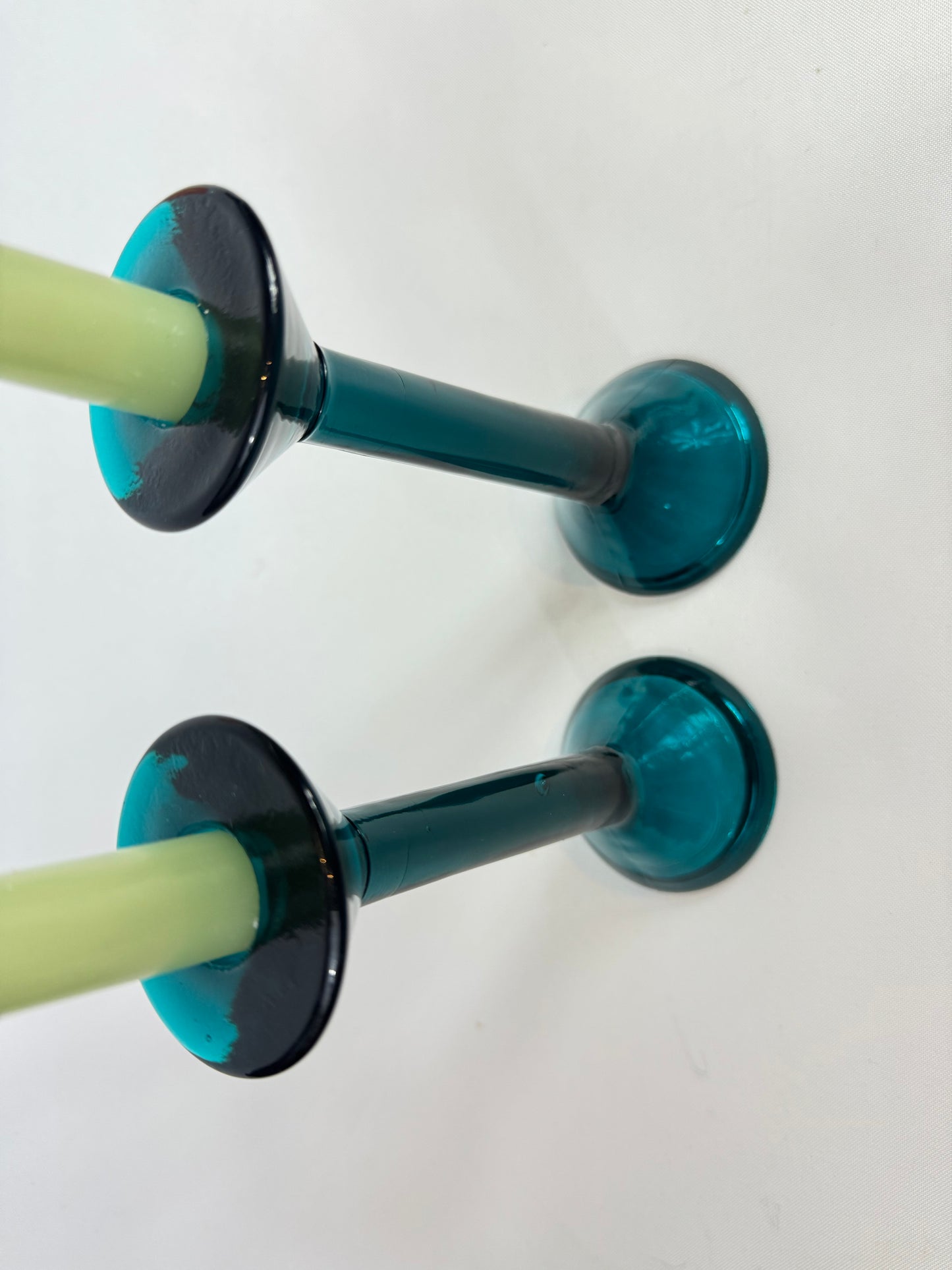 Turquoise Glass Candlestick Holders | Set of 2 | Vintage Retro