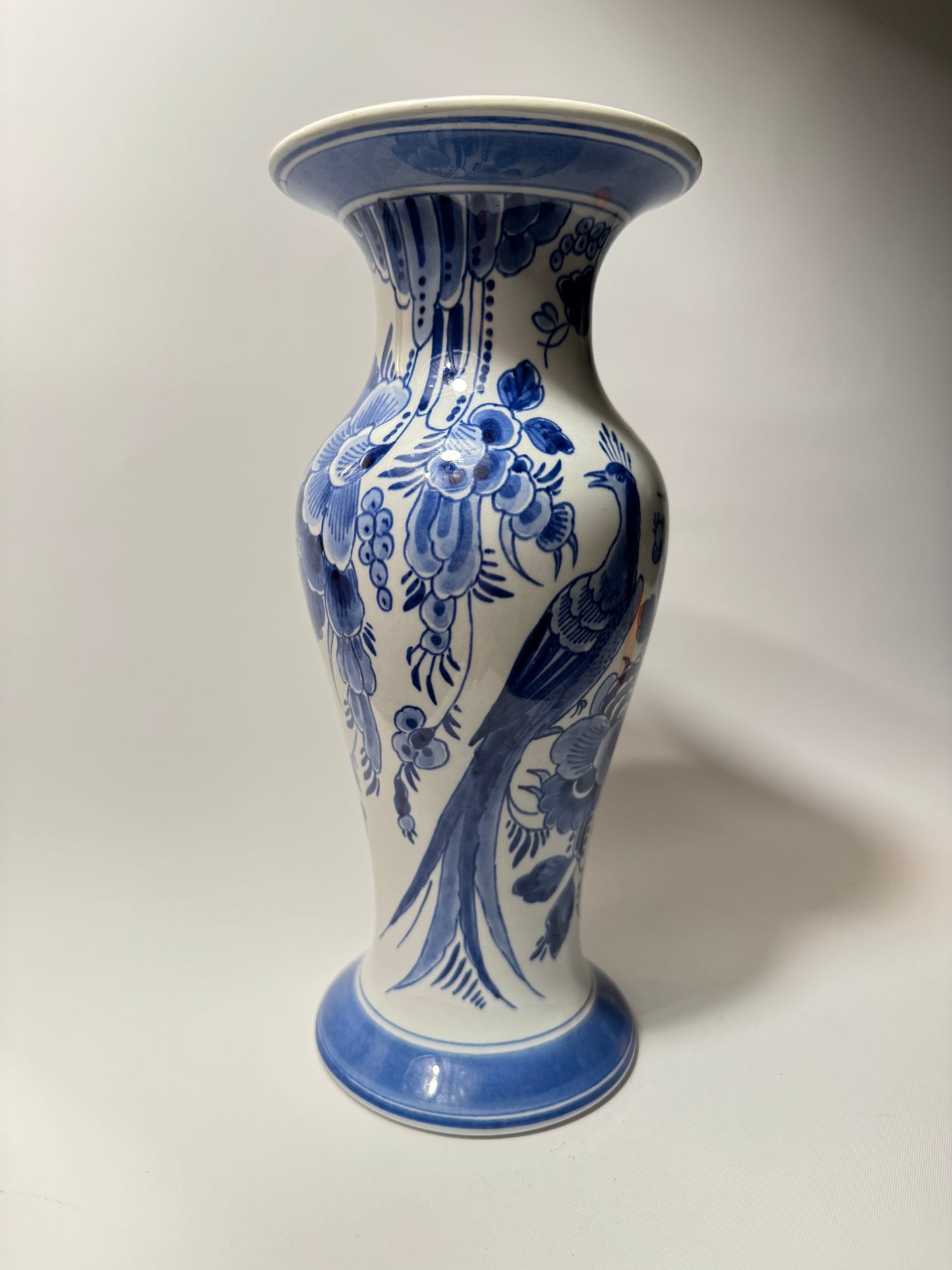 De Porceleyne Fles Royal Delft 1984 Handpainted Peacock Vase | Vintage Retro | Rare Unique |