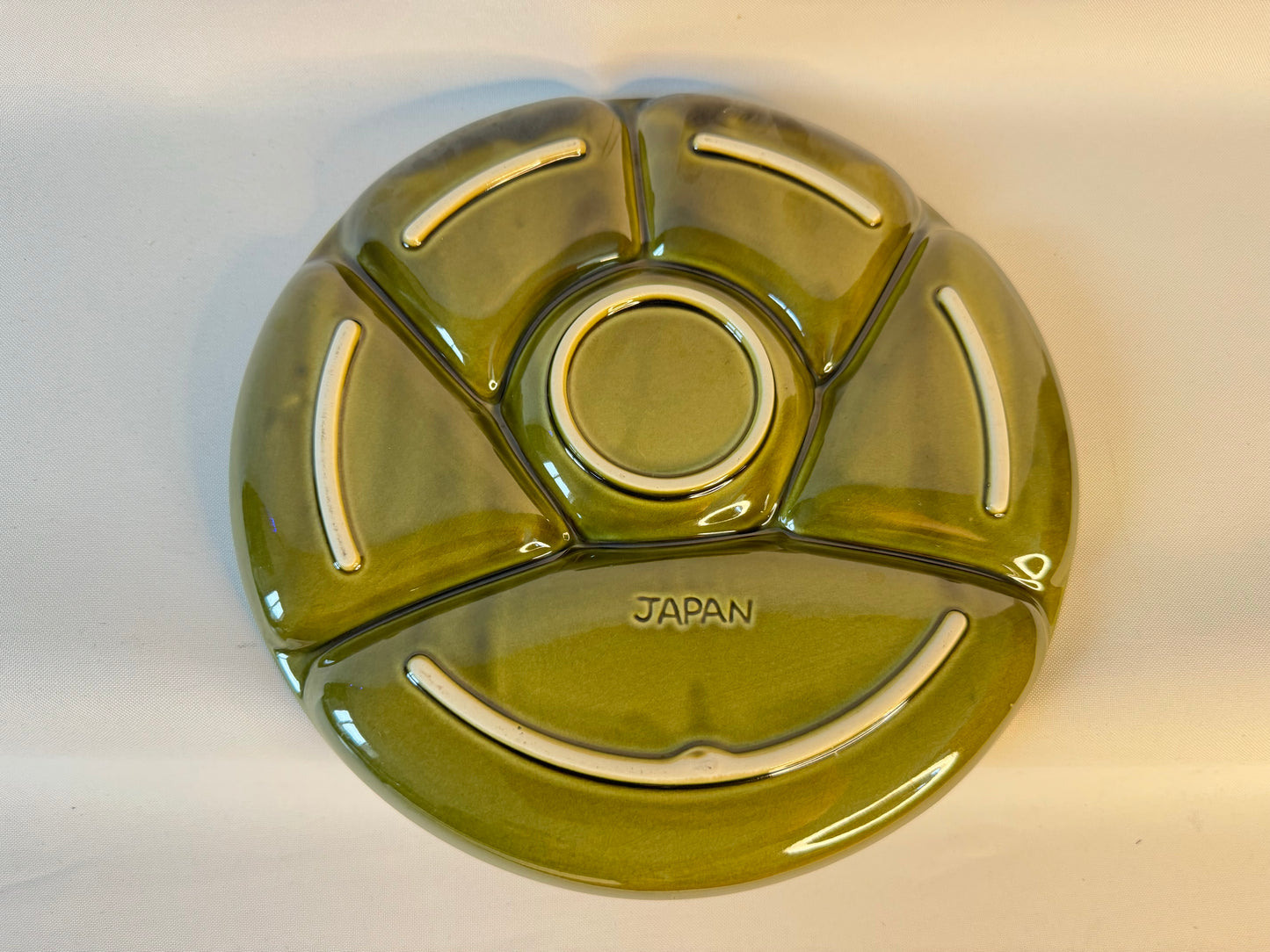 Sectional Glazed Plate Platter | Fondue Plate | Bento Box Plate | Made in Japan | Vintage Retro | 70s | Green | Burnt Orange |