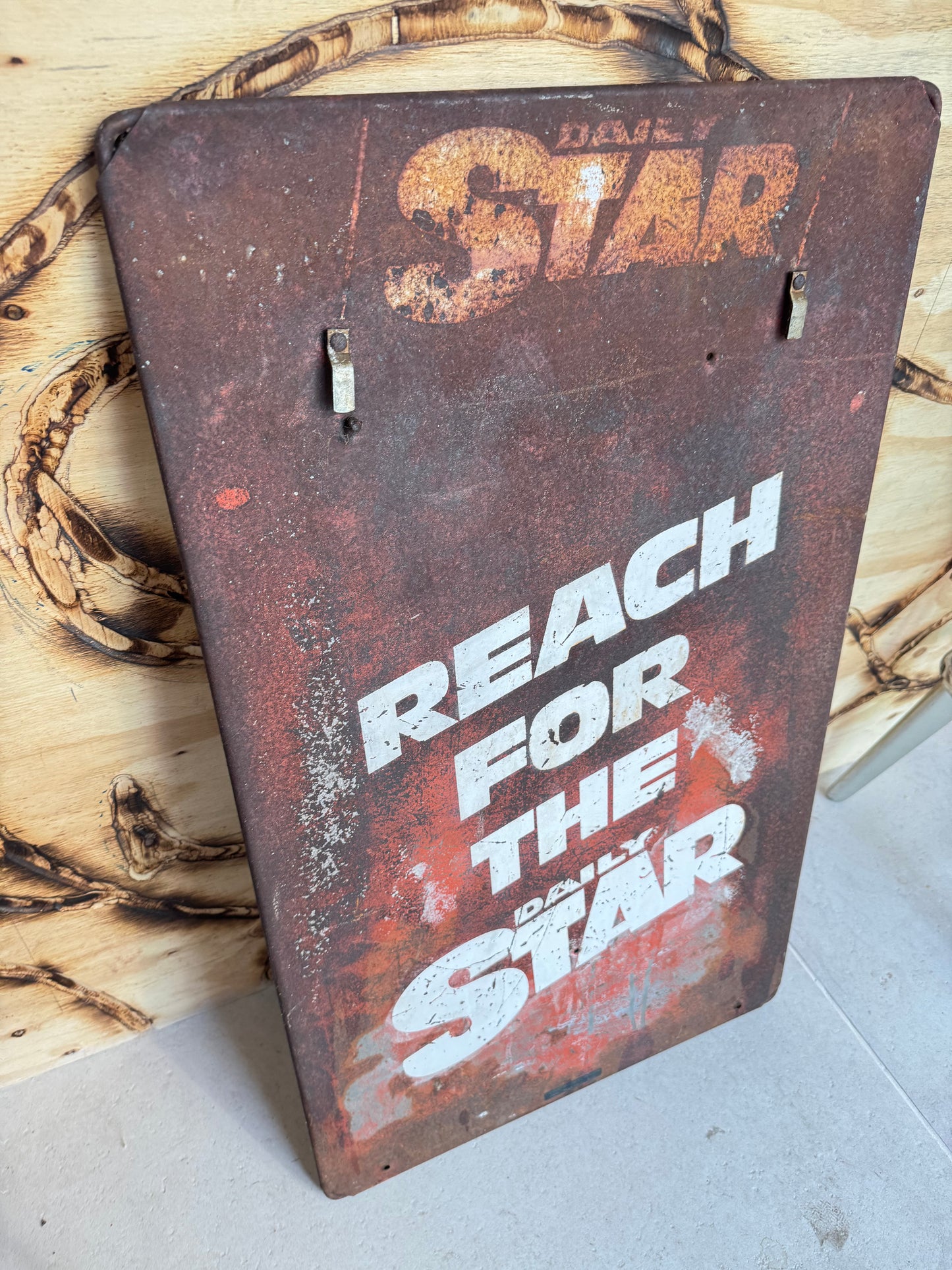 Large Daily Star Newspaper Advertising Metal Sign | Weathered Distressed | Vintage Retro | Reach For The Daily Star |