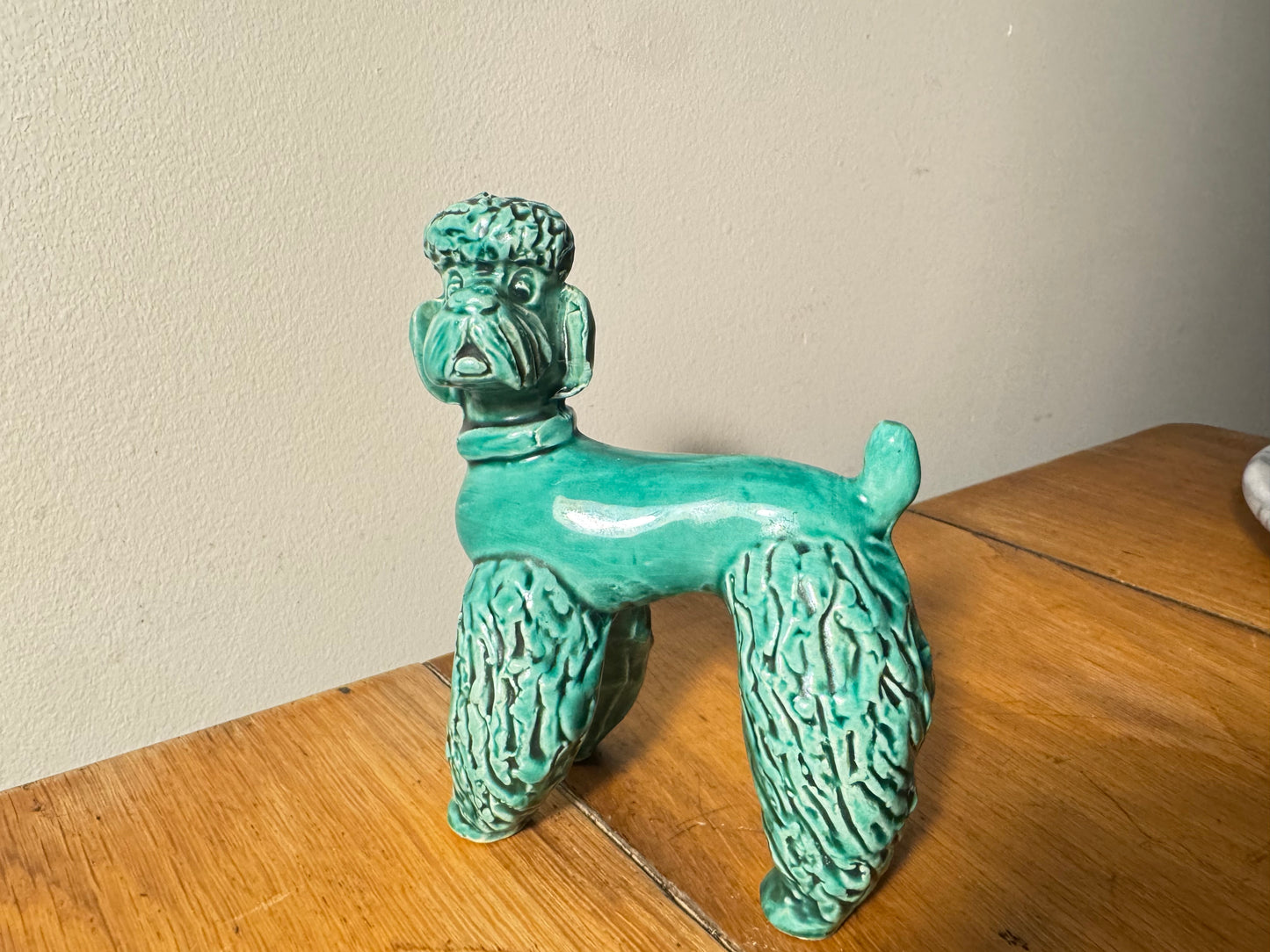 Ceramic Green Glazed Spaghetti Poodle Dog | Vintage Retro |