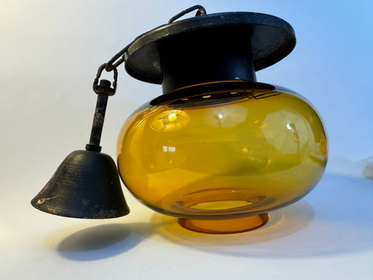 Antique Amber Glass Balloon Light Fitting | Iron | Made in Spain | Vintage Retro |