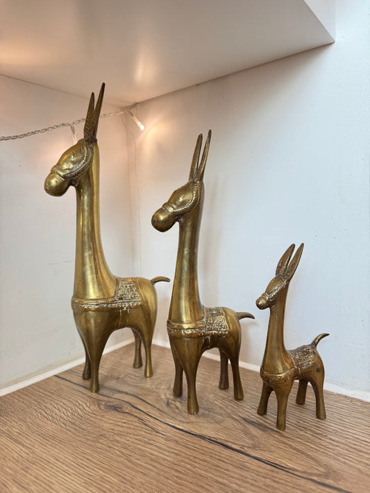 Set of 3 Brass Donkey Figures | Vintage Retro | Kitsch Quirky Decor |