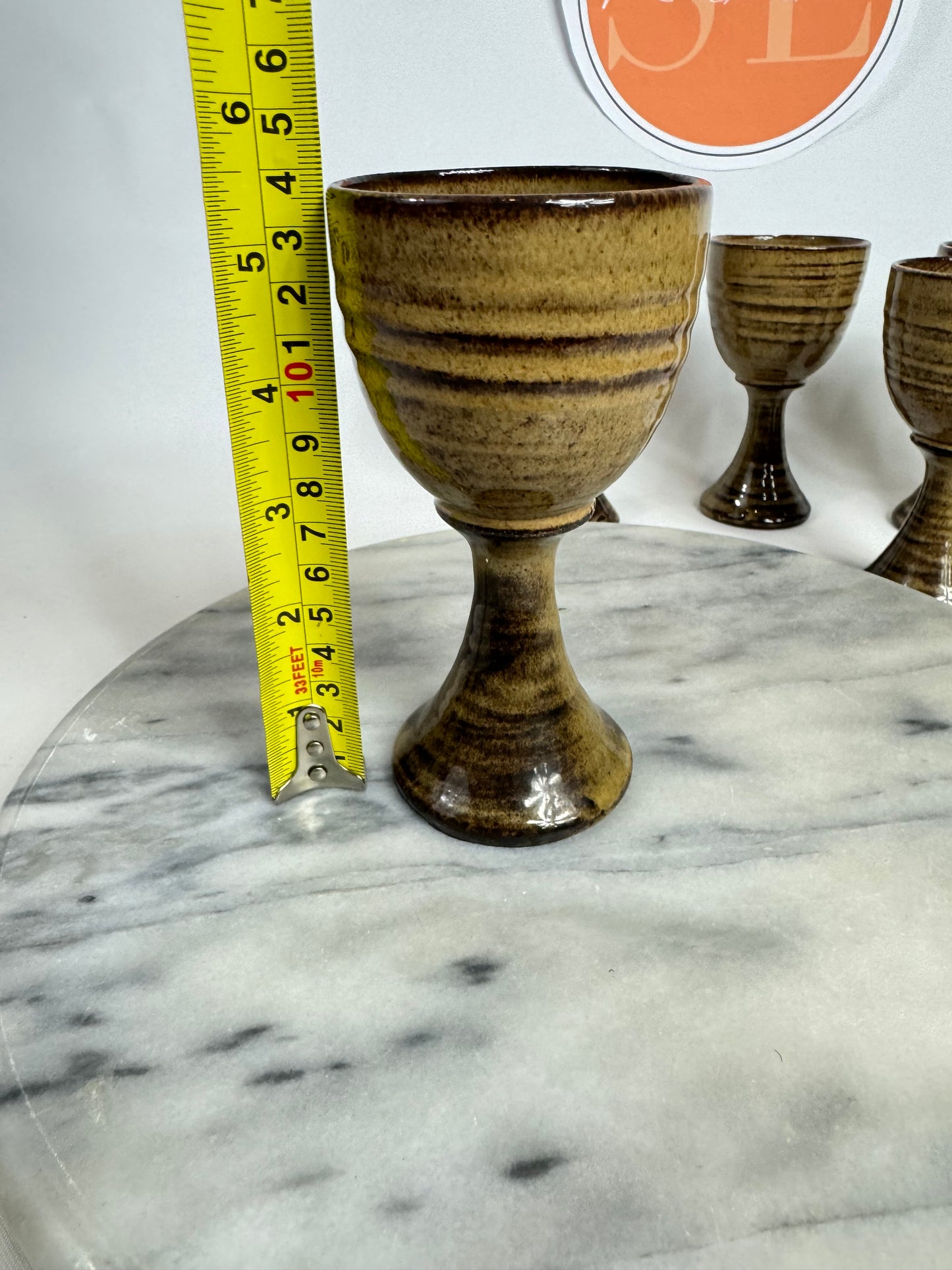 Stoneware Handmade Wine Glass/ Goblets | Vintage/Retro |Pottery | Barware | MCM Mid Century | Prop Set Dressing