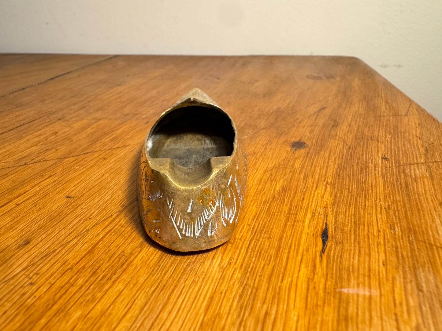 Small Brass Shoe/Slipper Miniature Ashtray | Vintage Retro Quirky | Hand Etched |