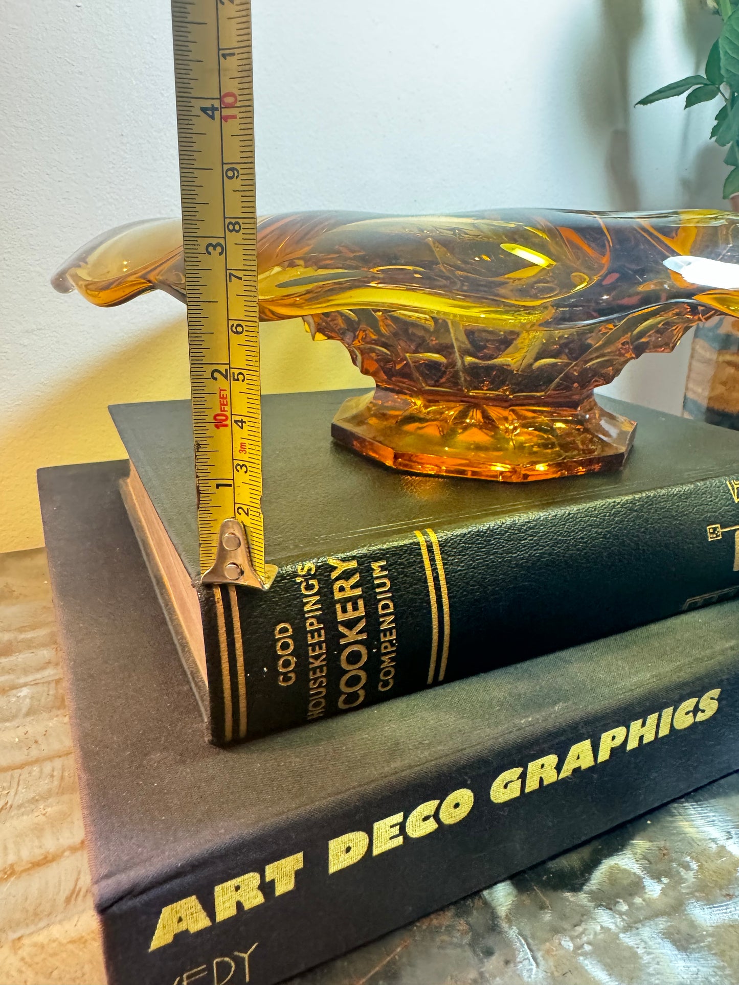 Large Art Deco Amber Depression Glass Bowl | Vintage Retro | Fruit Bowl