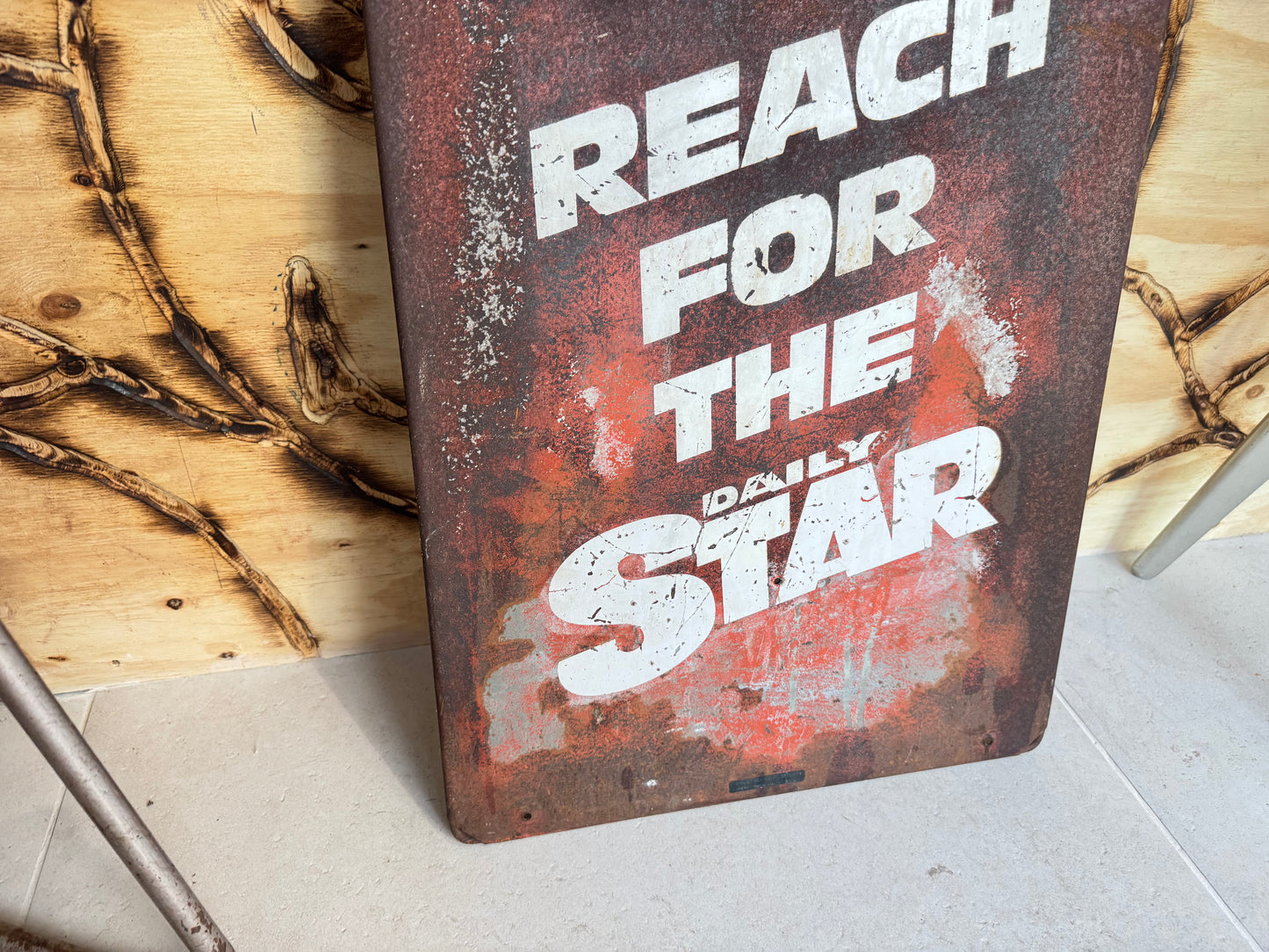 Large Daily Star Newspaper Advertising Metal Sign | Weathered Distressed | Vintage Retro | Reach For The Daily Star |