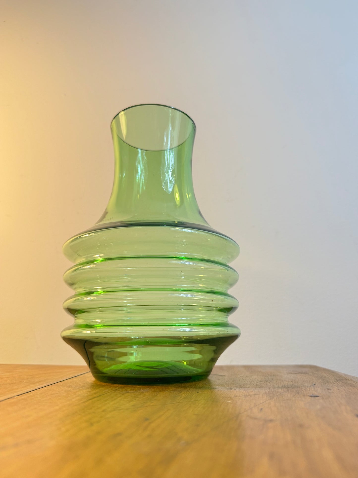 Green Hooped Glass Vase | Vintage Retro | Unusual Unique Quirky | Scandi |