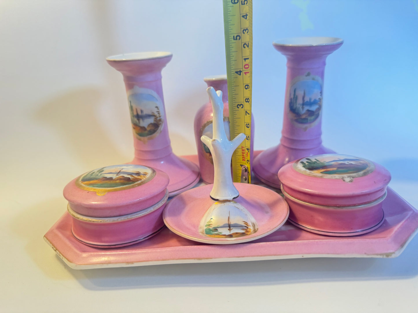 Pink Vintage Ceramic 7 Piece Vanity Set | Dressing Table | Retro Unique |