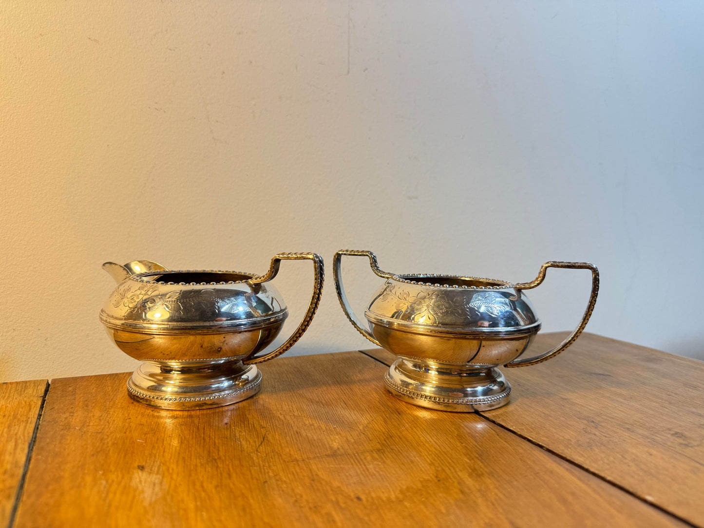 Silver Plated Sugar Bowl and Milk Jug | Hand Engraved | Made in England |
