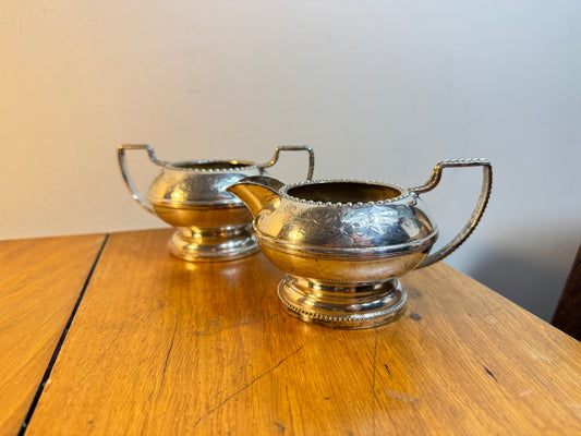 Silver Plated Sugar Bowl and Milk Jug | Hand Engraved | Made in England |