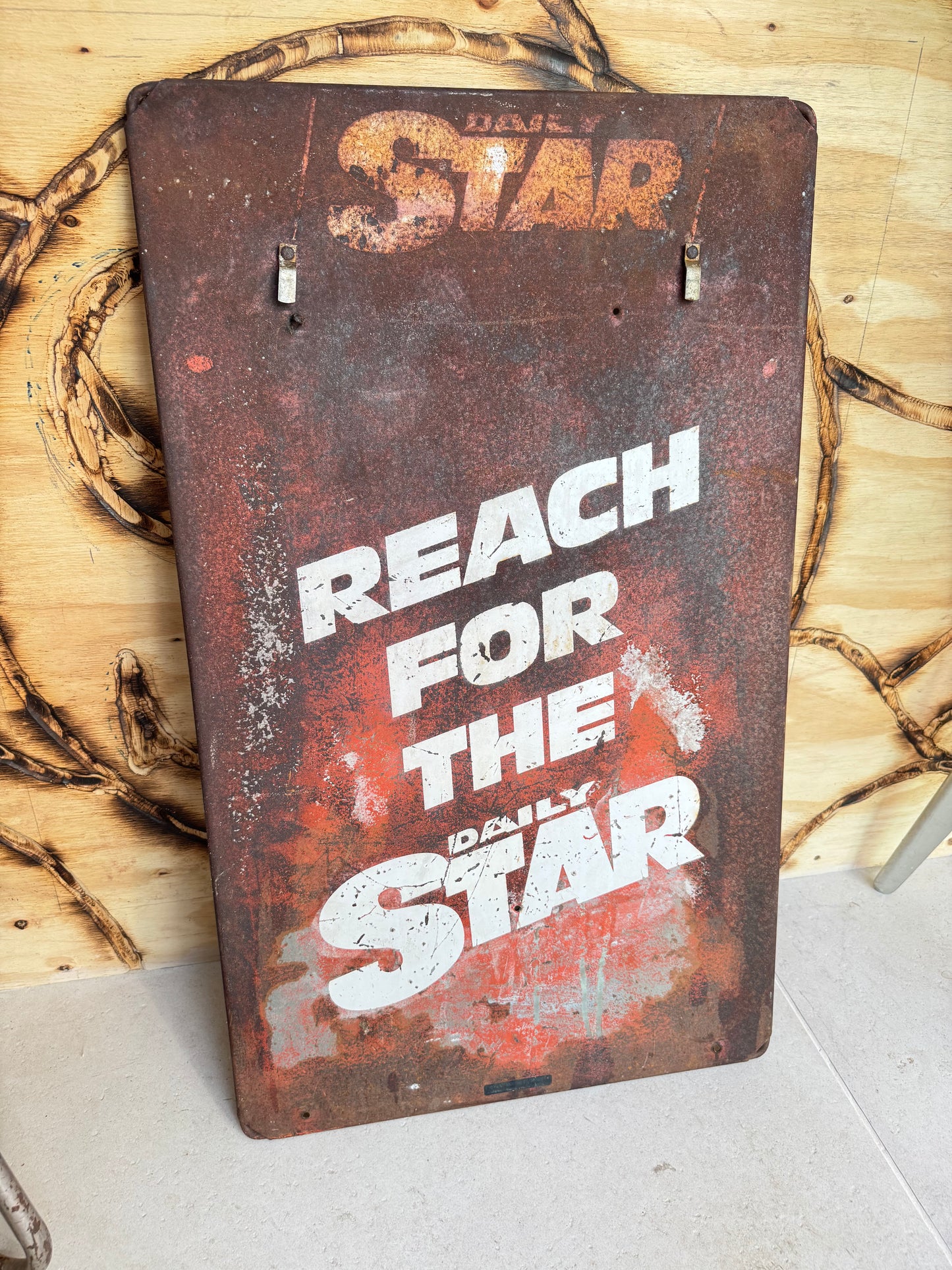 Large Daily Star Newspaper Advertising Metal Sign | Weathered Distressed | Vintage Retro | Reach For The Daily Star |