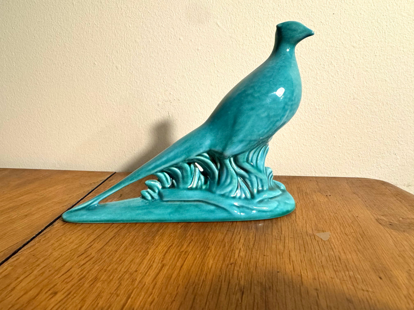 Turquoise Green Ceramic Pheasant Statue Ornament | Vintage Retro Decor | Made in UK |