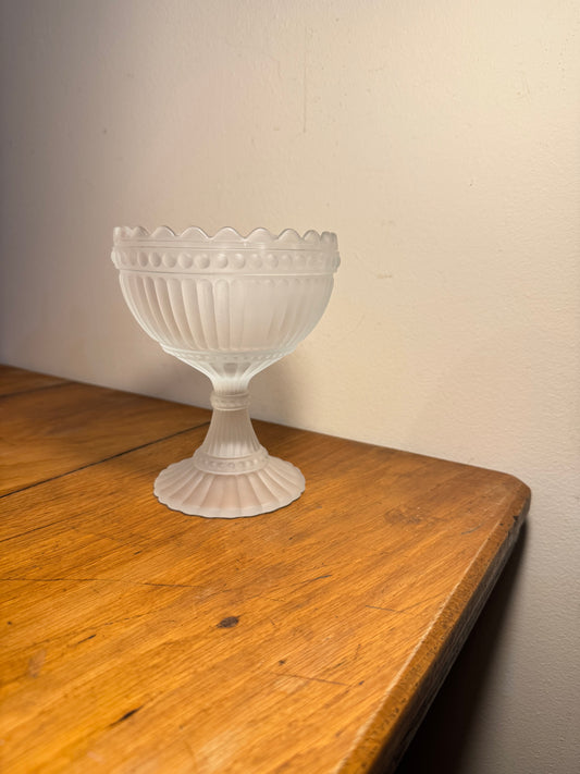 Marrimekko Mariskooli Footed Glass Bowl | Iittala | Vintage Retro Decor | Frosted/Blue |