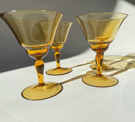 Amber Martini Margarita Cocktail Glasses | Vintage Retro Barware | Coloured Glass |