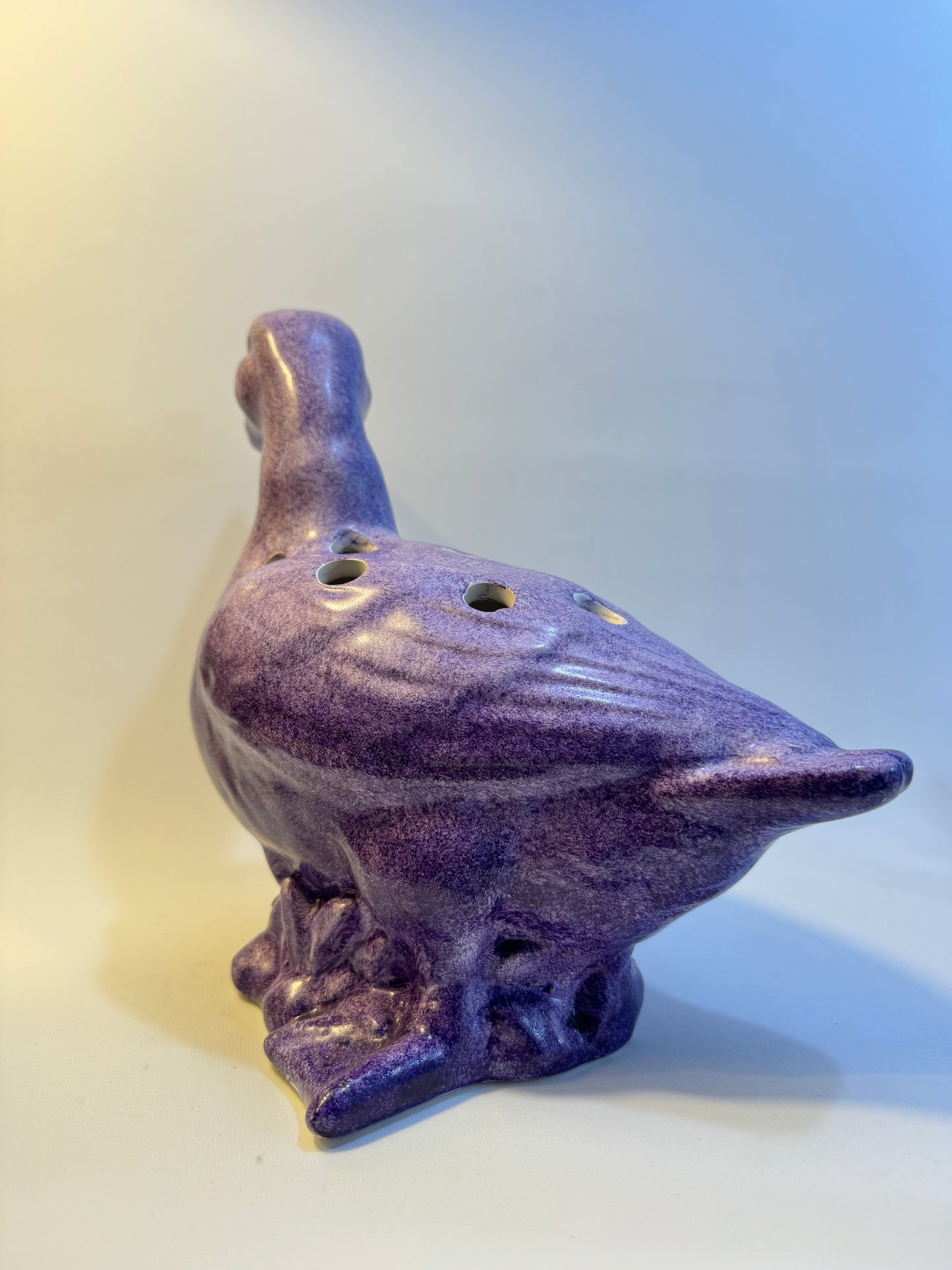 Ceramic Flower Duck | Vintage Retro | Purple Flower Frog Vase | French |