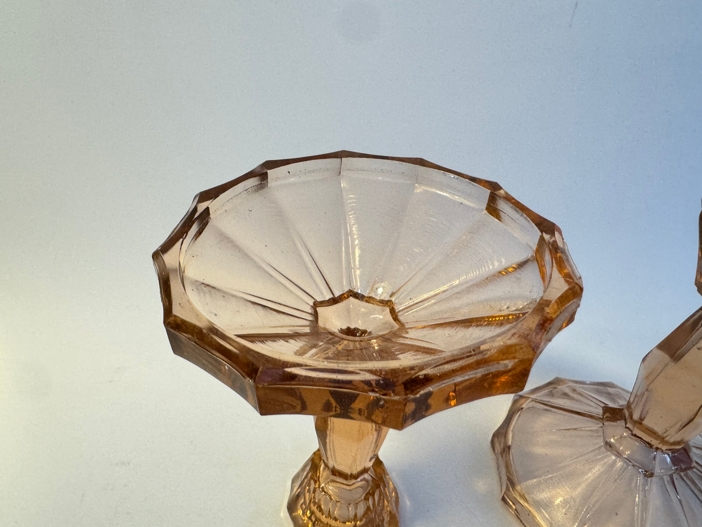 Pink Thick Cut Glass Candlestick Holders | Vintage Retro Homeware |