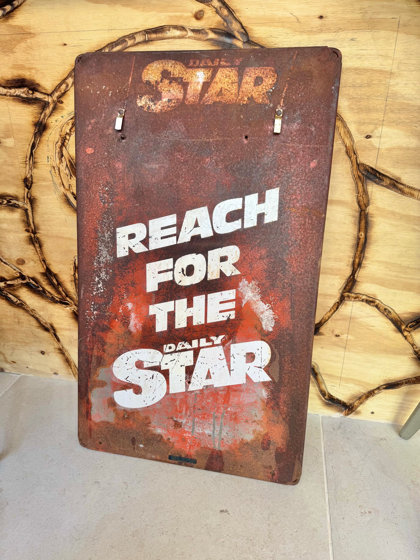 Large Daily Star Newspaper Advertising Metal Sign | Weathered Distressed | Vintage Retro | Reach For The Daily Star |