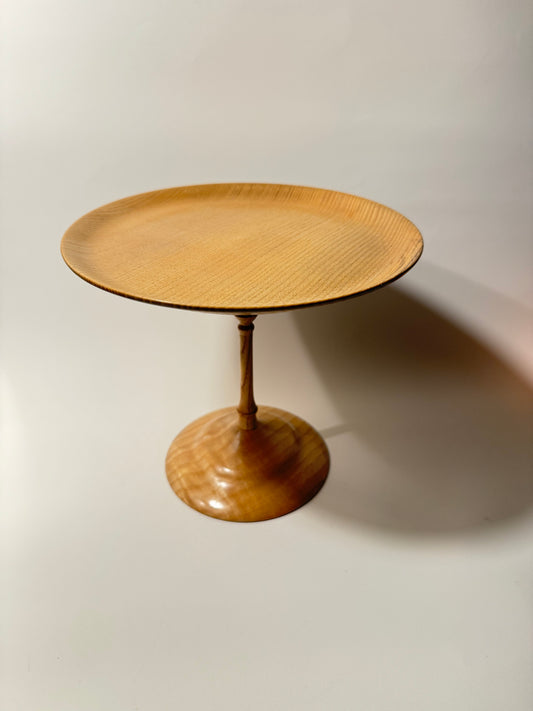 Handmade Ash Wood Pedestal Platter/Bowl | Dinner Party Serveware | Vintage Retro | Scandi | MCM Mid Century |