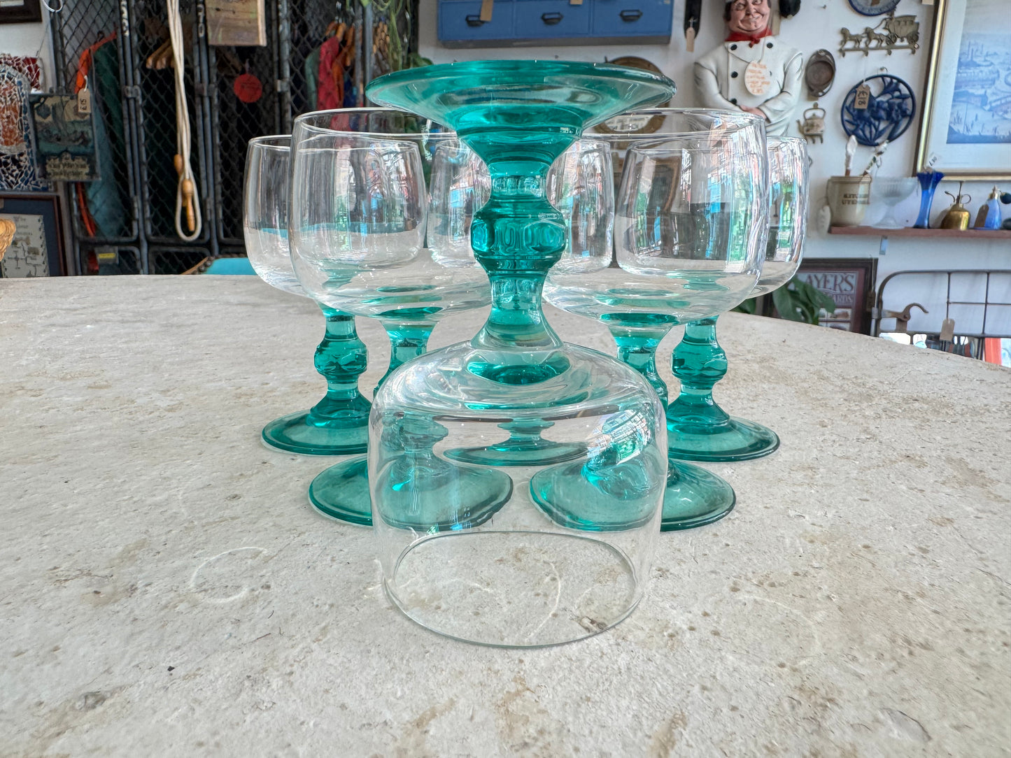 Turquoise Stem Glasses | Luminarc France | Wine/Cocktail/Aperitivo Glasses | Vintage Retro Barware Glassware |