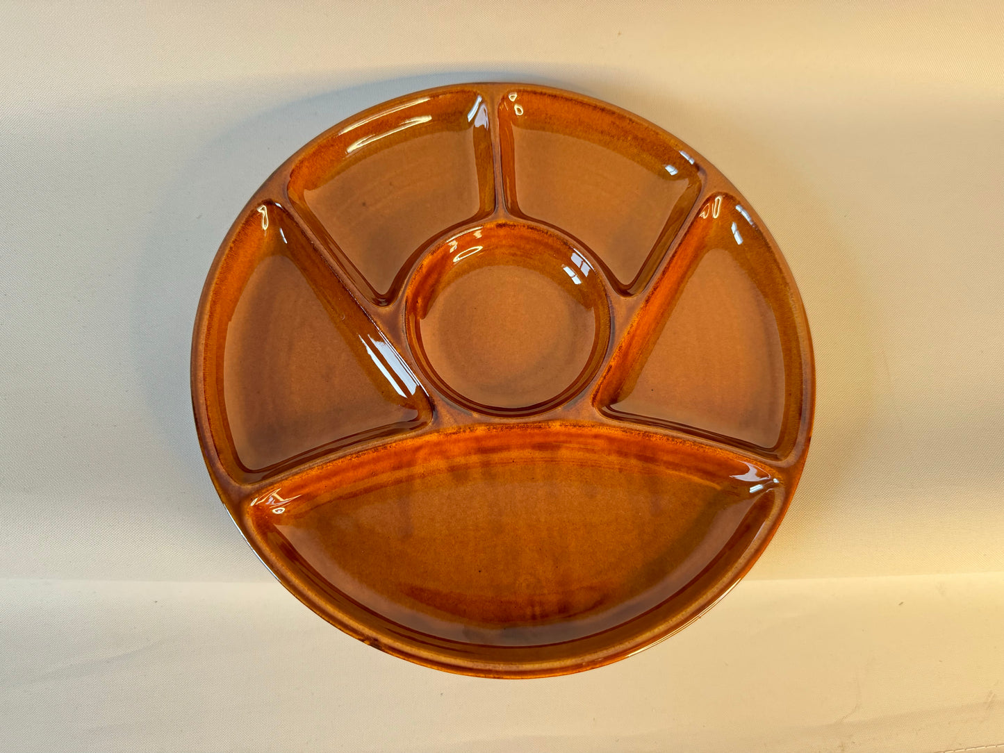 Sectional Glazed Plate Platter | Fondue Plate | Bento Box Plate | Made in Japan | Vintage Retro | 70s | Green | Burnt Orange |