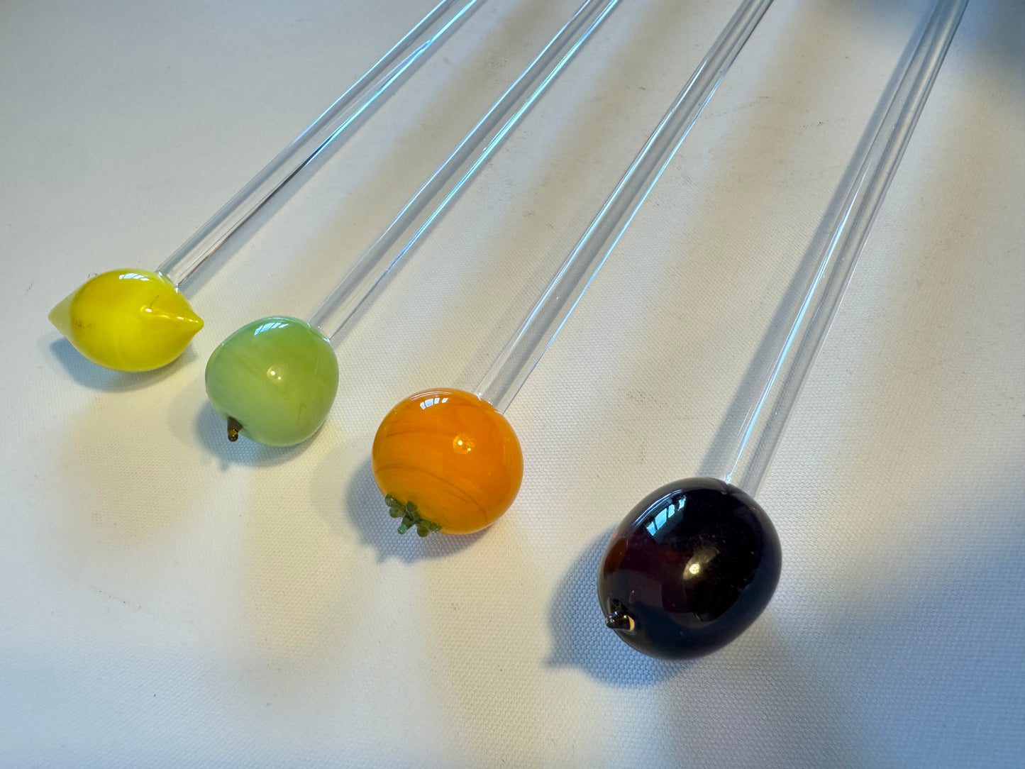Glass Fruit Cocktail Stirrers | Grape Orange Apple Lemon | Vintage Retro Kitsch | Barware Glassware Dinner Party |