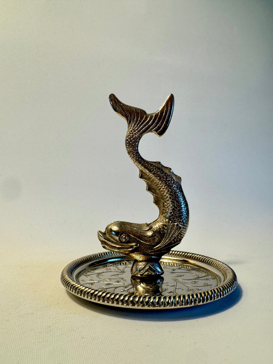 Silver Trinket Dish with Dolphin | Vintage Antique Style | Ring & Jewellery Dish | Zodiac Plate of England |