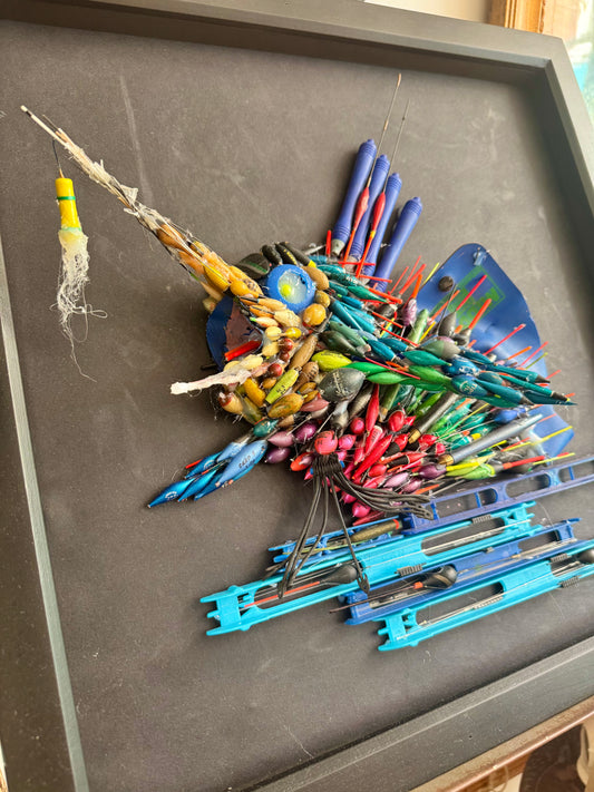 ‘The One That Got Away’ by Robert Carter | Handmade Vintage Fishing Float Wall Art Depicting Marlin Jumping Out of Water | Vintage Unique Quirky |