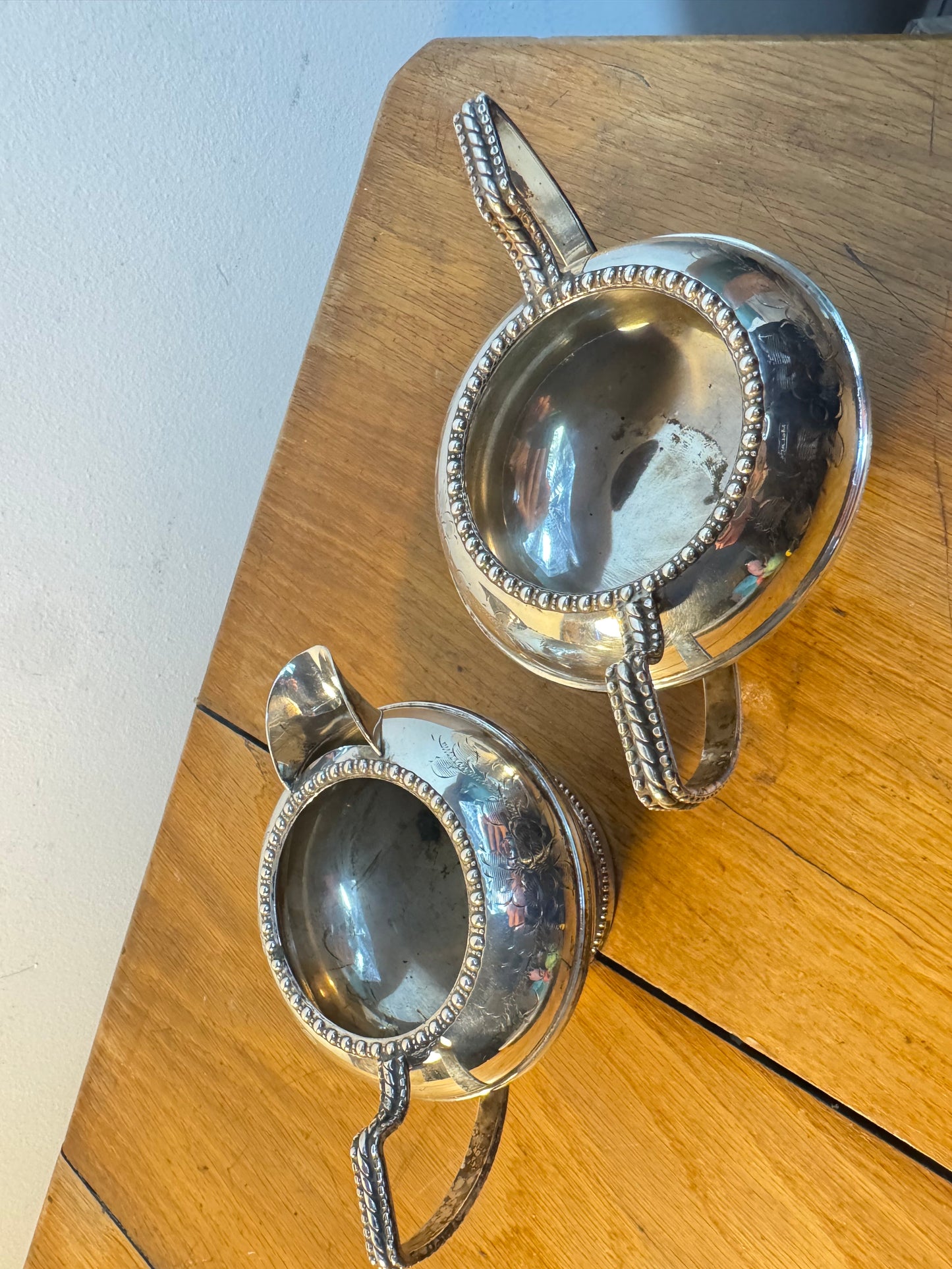 Silver Plated Sugar Bowl and Milk Jug | Hand Engraved | Made in England |